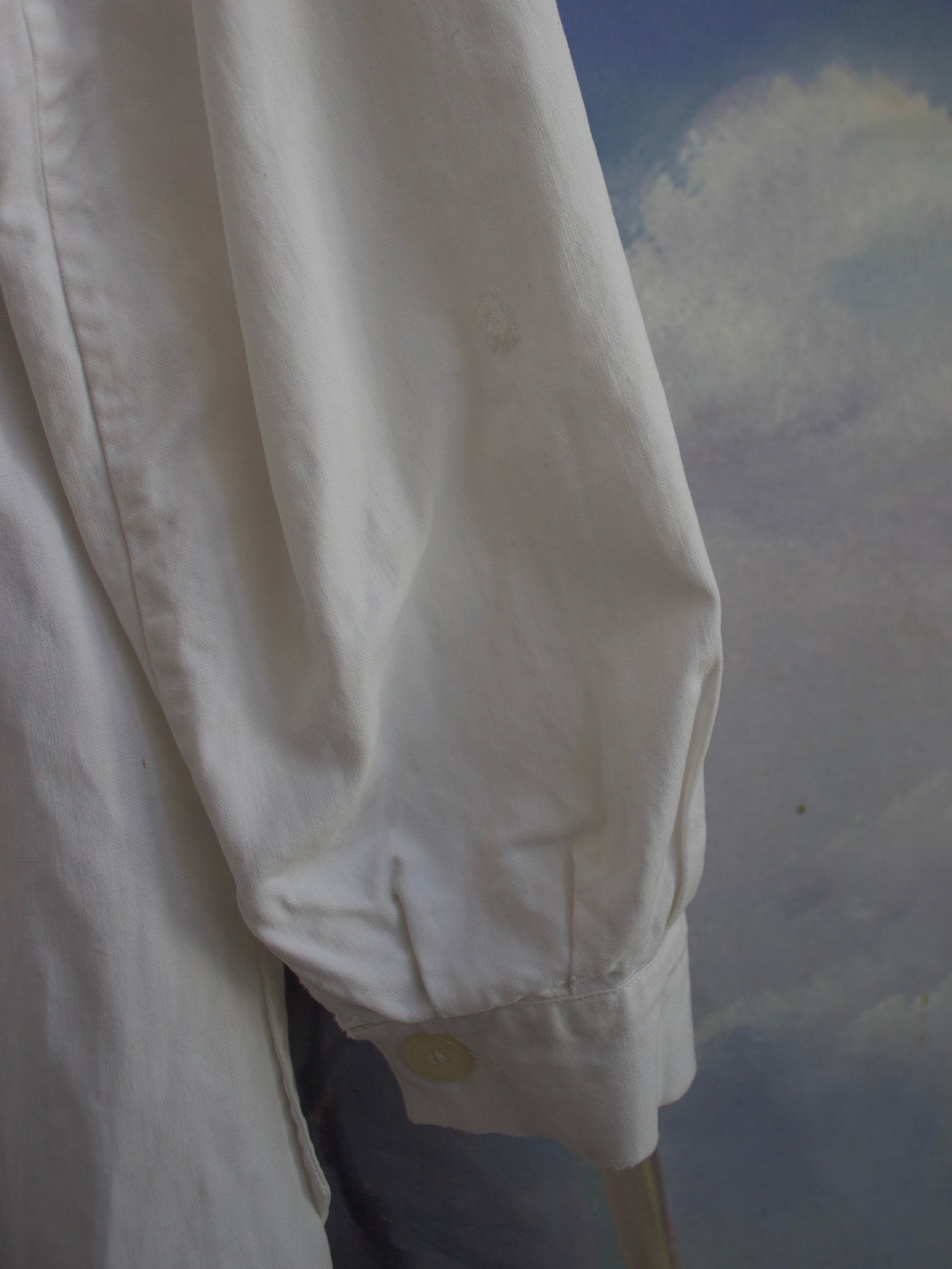 1940s Ivory & Green Accent Cotton Smock Blouse