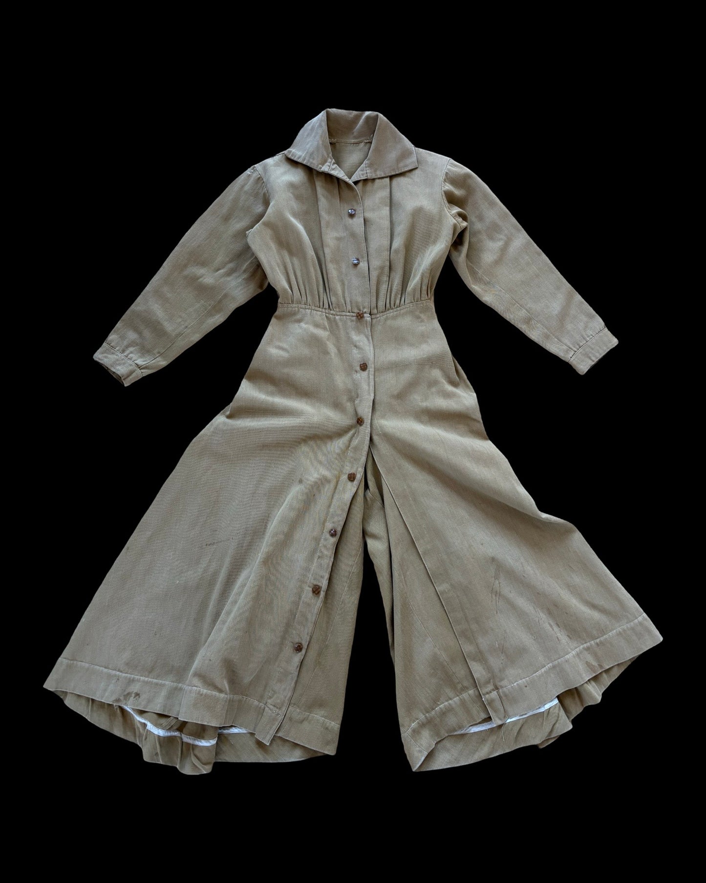 * Flash Sale * RARE 1910s Khaki Womens Riding Habit Divideded Skirt / Sportswear Jumpsuit