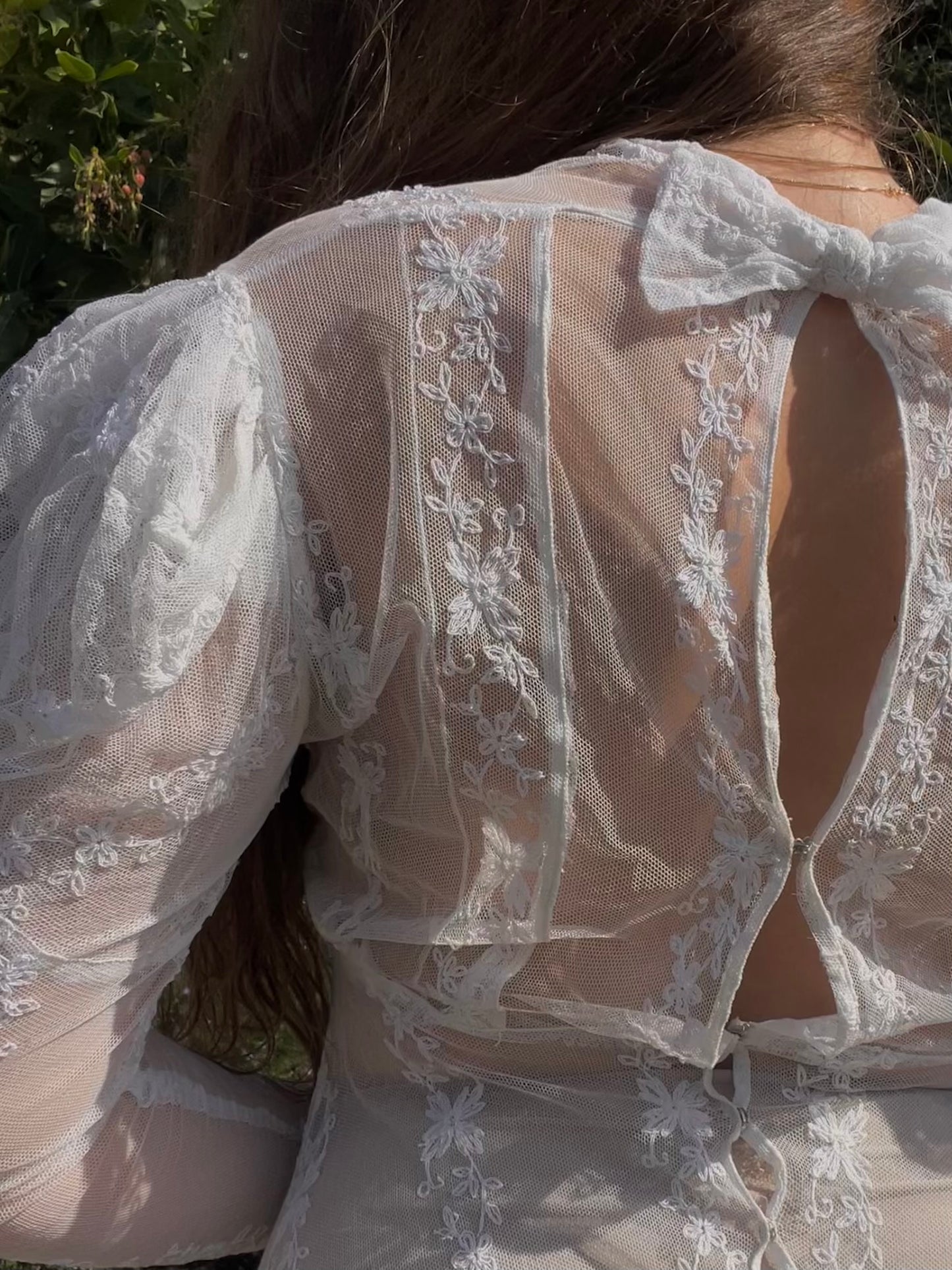 Edwardian Embroidered Net Lace Gigot Sleeve Bridal Gown