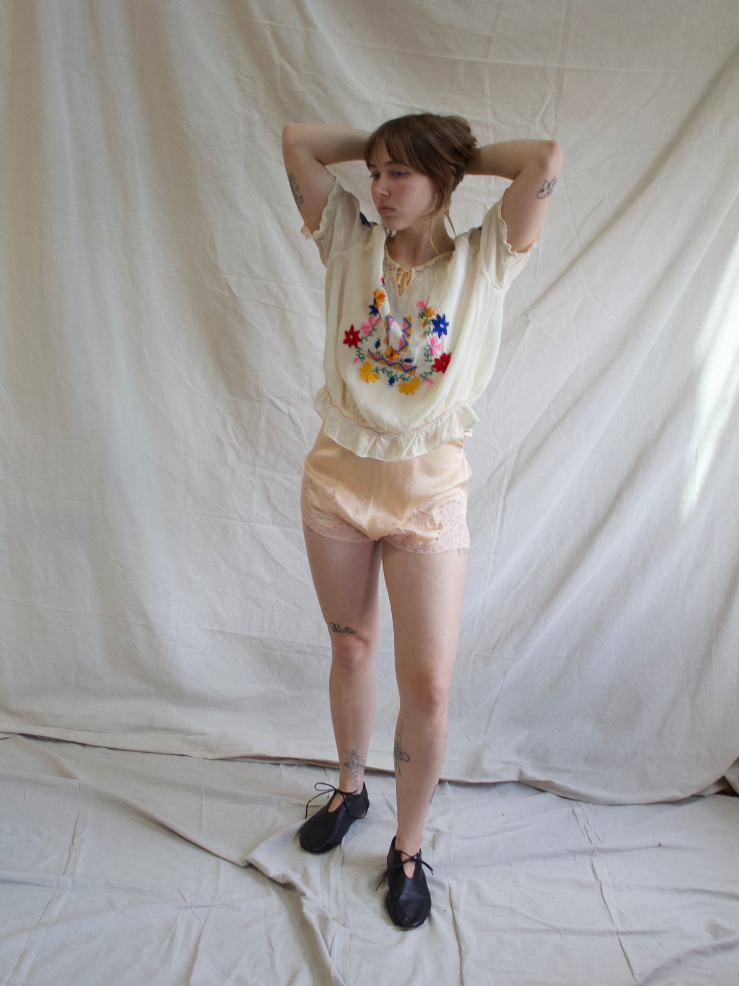 1930s Silk & Lace Side Button Tap Shorts