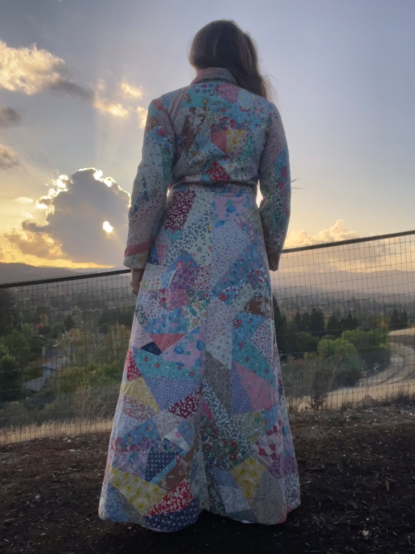 Rare 1930s Floor Length Cotton Crazy Quilt Dressing Gown