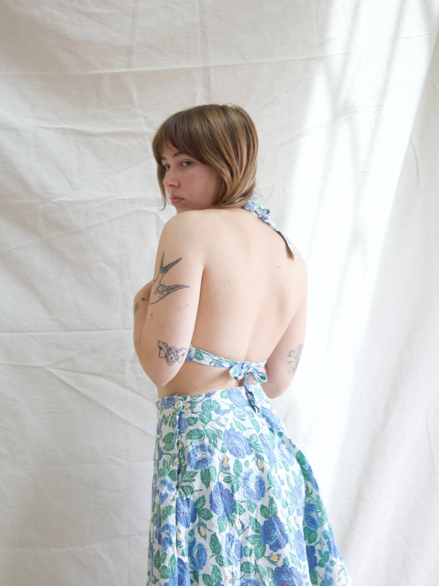 1940s Waffled Cotton Side Button 2 PC Playsuit