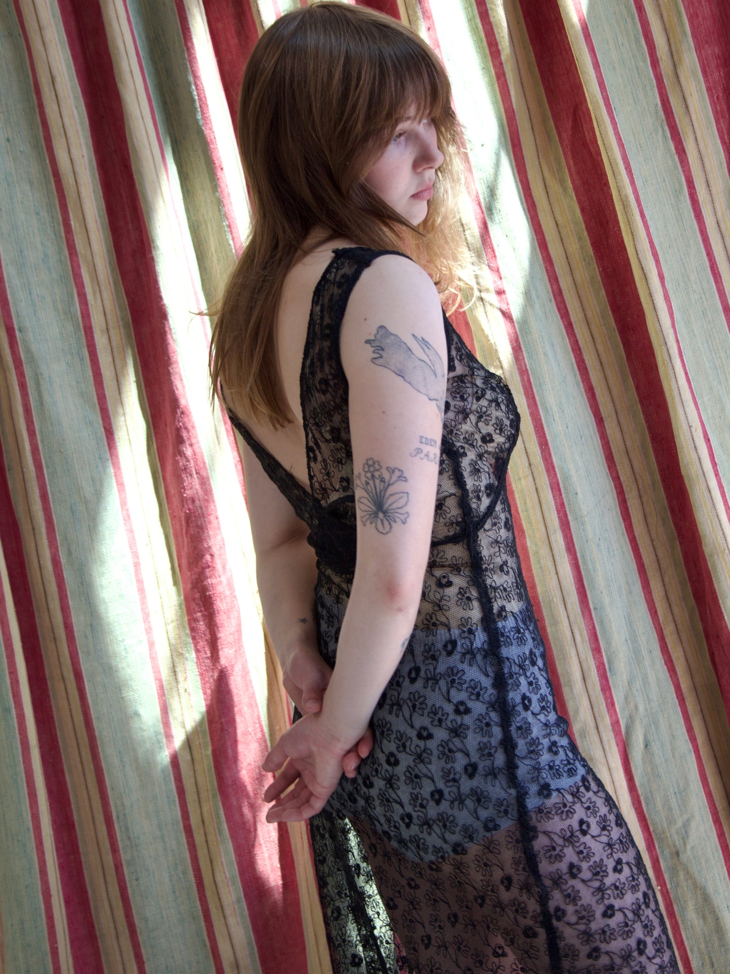 1930s Inky Black Embroidered Net Low Back Dress