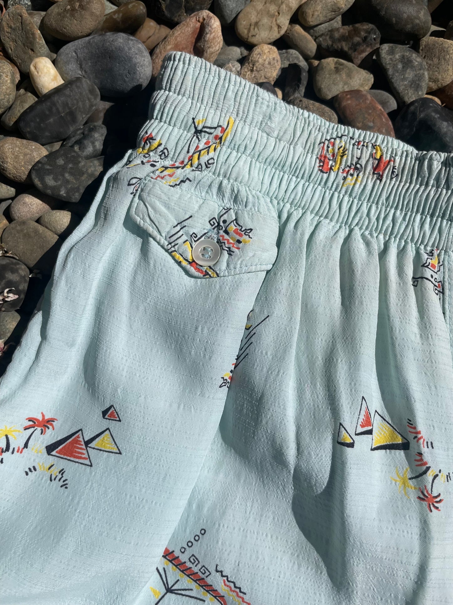 1940s Minty Seafoam Hawaiiana Print Summer Swim/Play Shorts