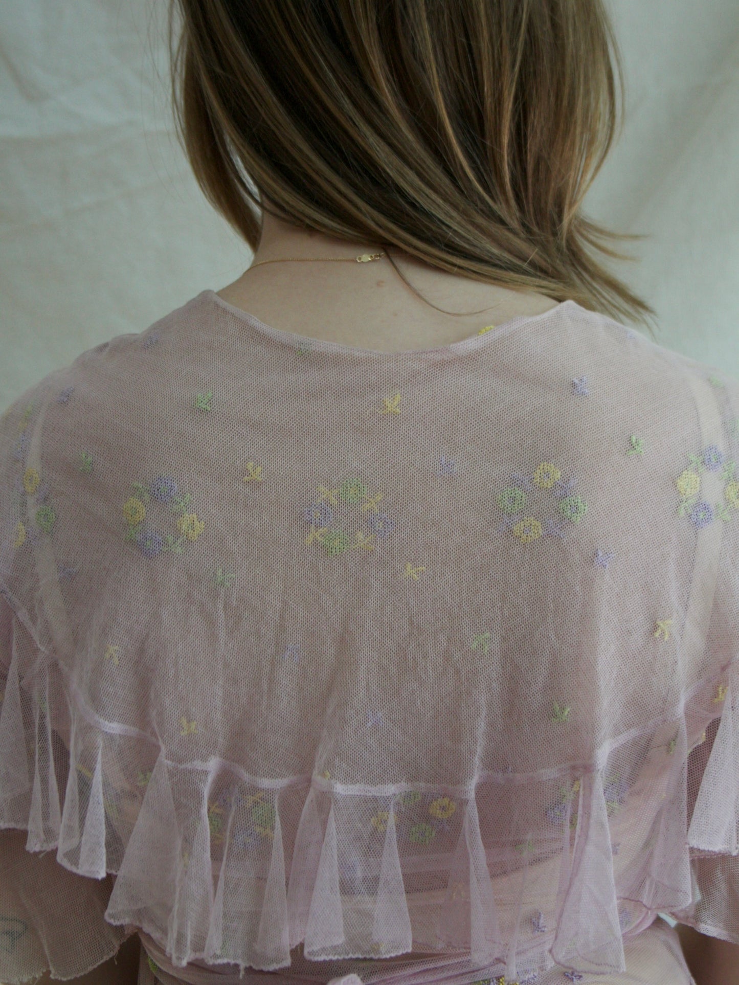 1930s Deco Springtime Embroidered Lavender Tiered Net Dress