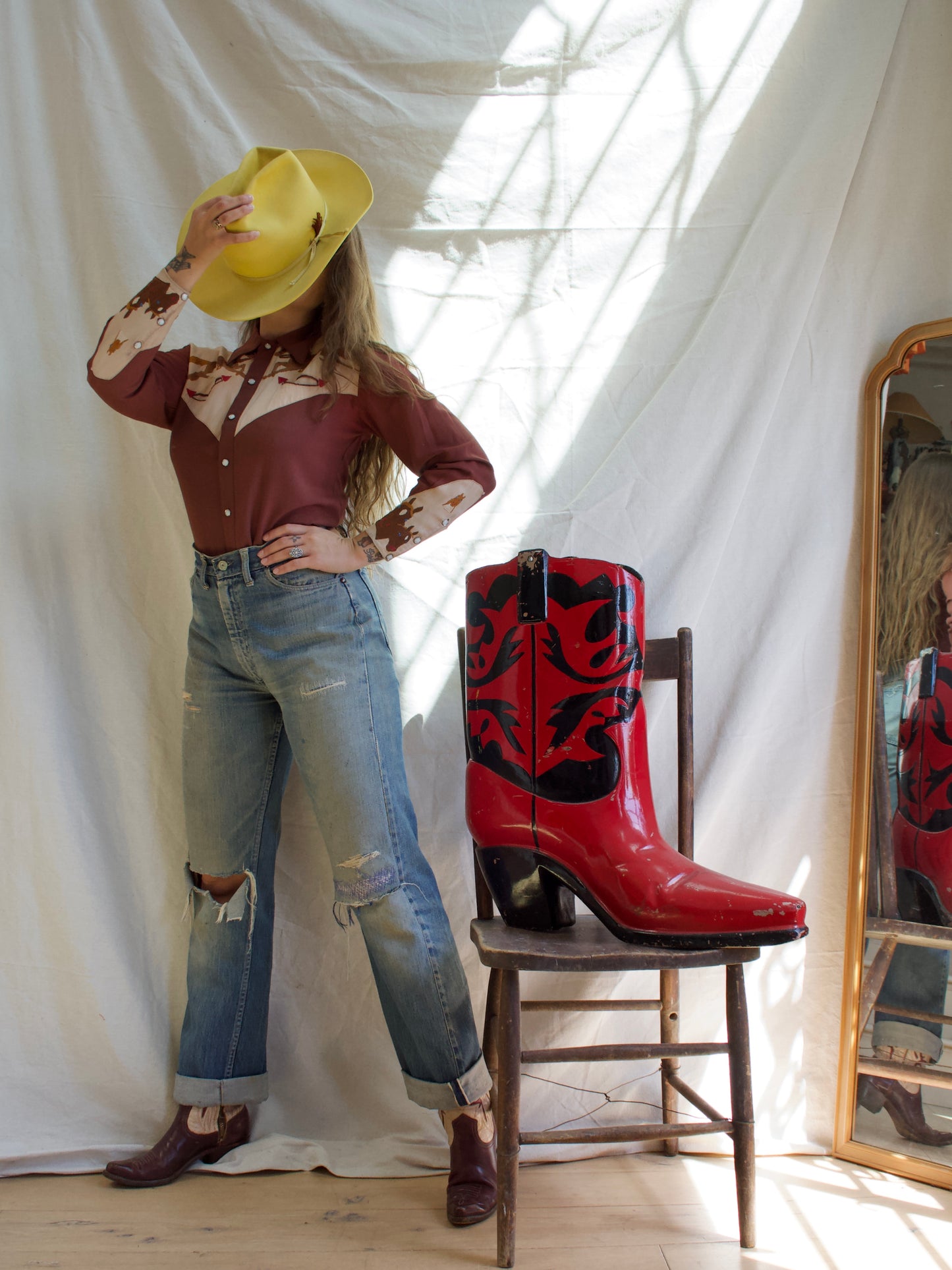 1940s Hand Embroidered Horses Gabardine Western Shirt