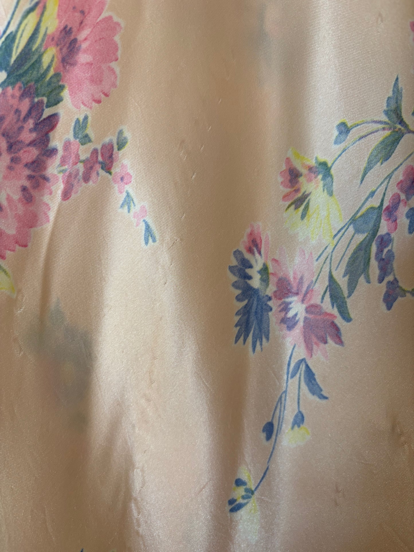 1930s Floral Satin Bias Cut Slip Dress