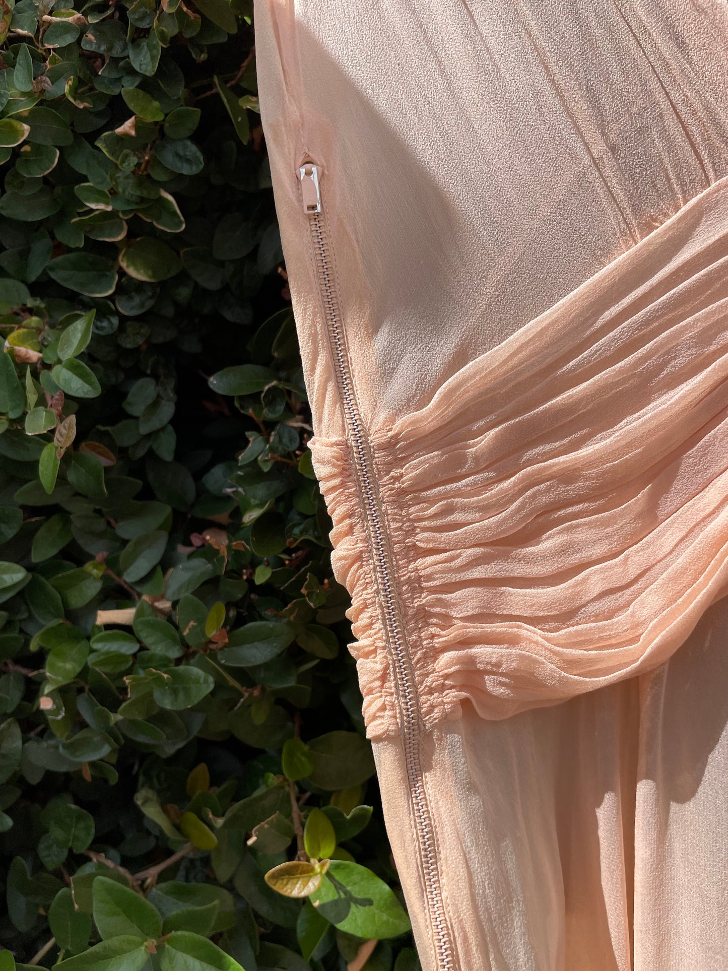 1940s I. Magnin Ballet Pink Shirred Silk Chiffon Dress
