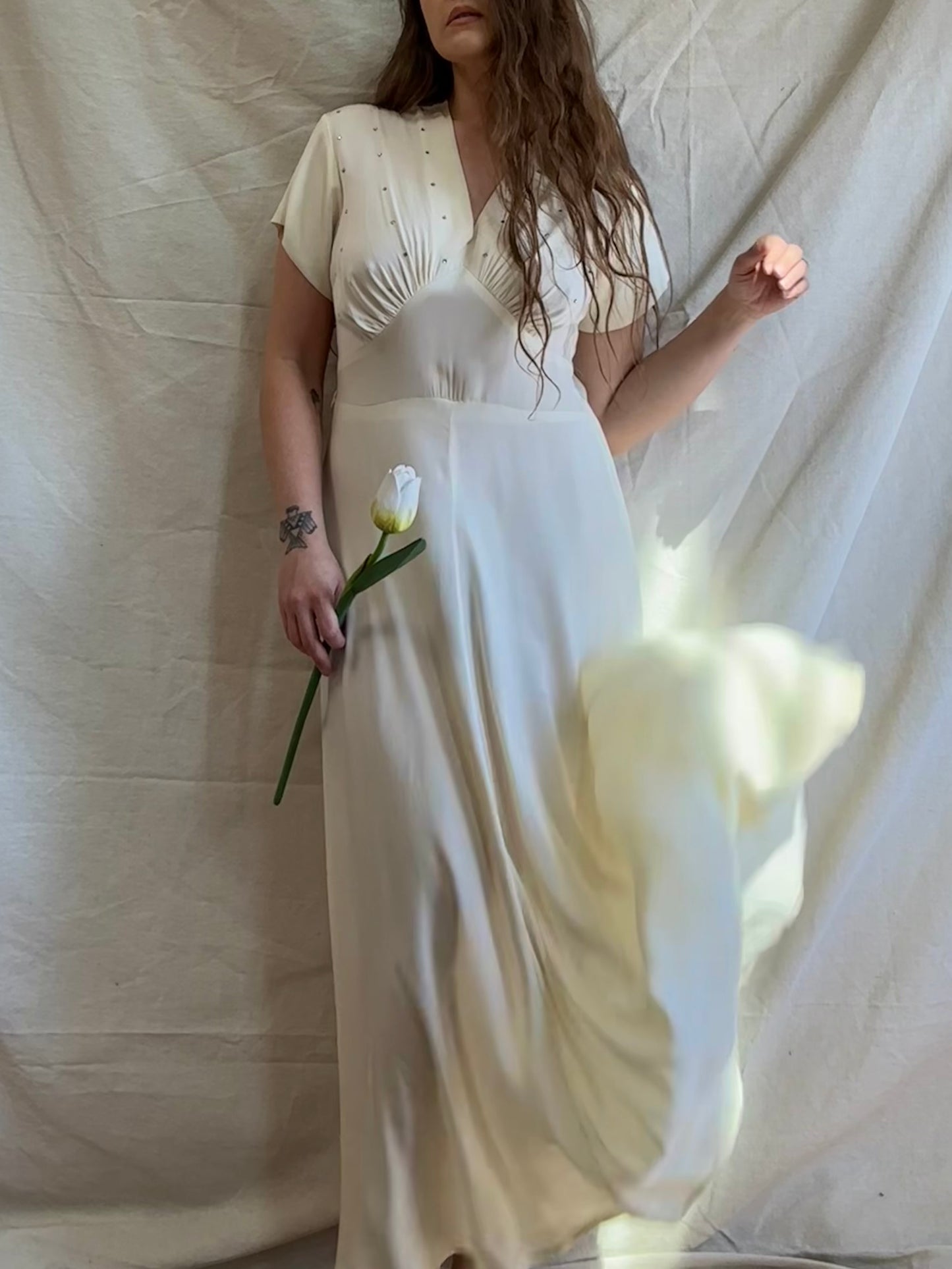 1940s Diamante Silk Crepe Bias Cut Gown
