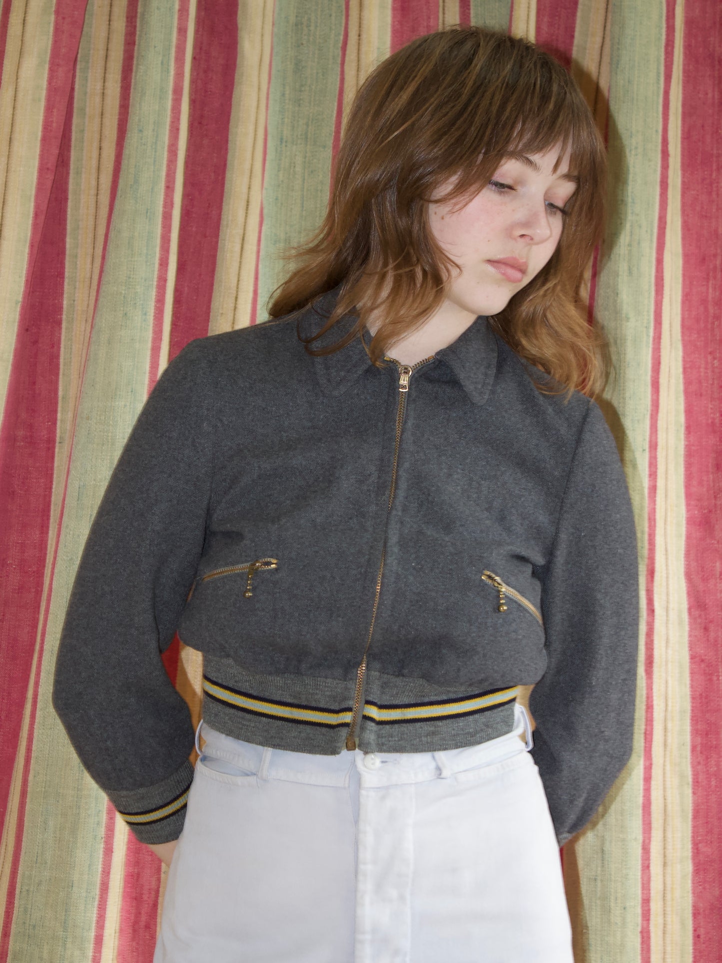 1940s “Kingswear Apparel“ Cropped Rib Knit Wool Zip Front Jacket