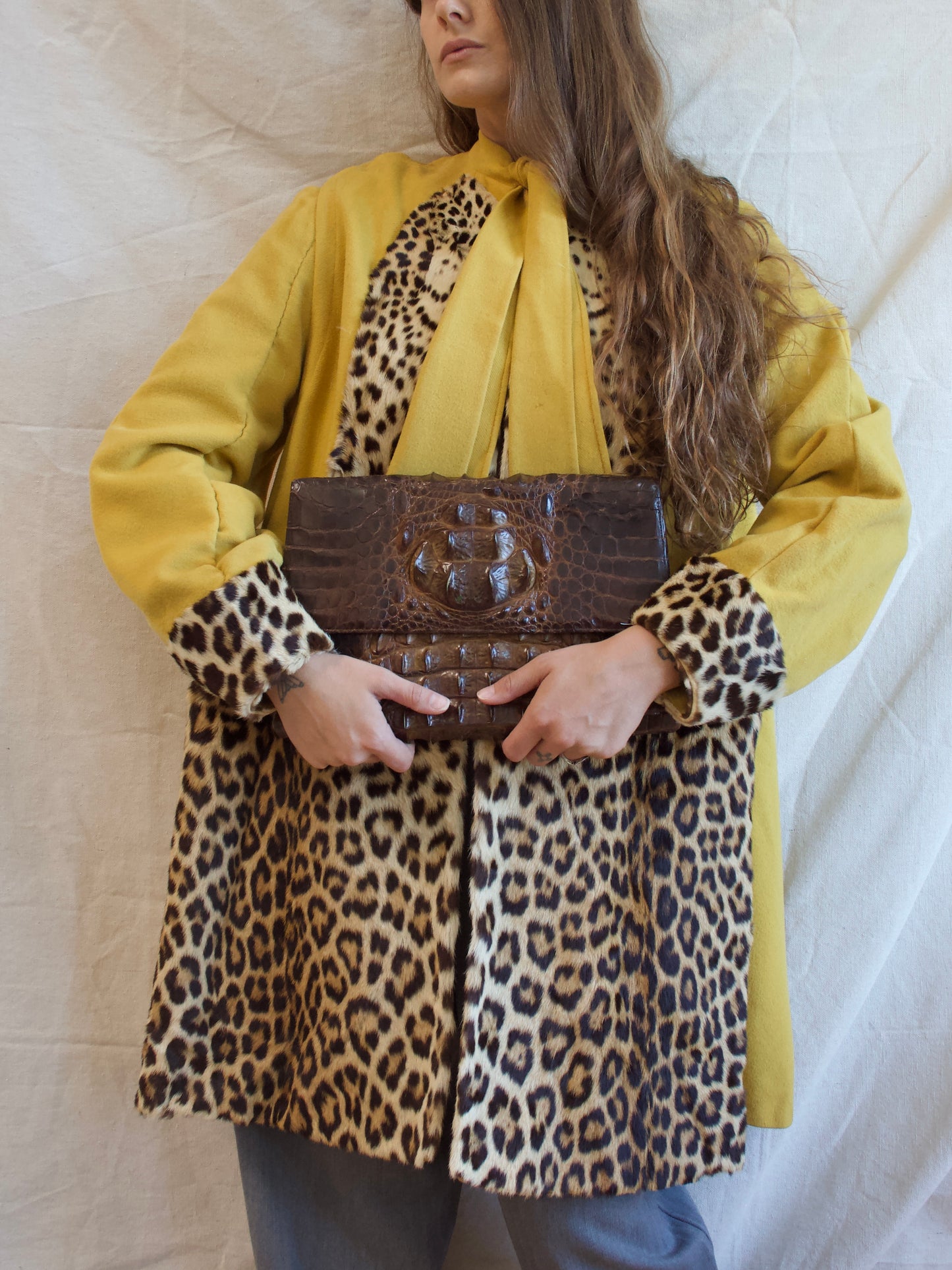 1940s Large Alligator Leather Clutch