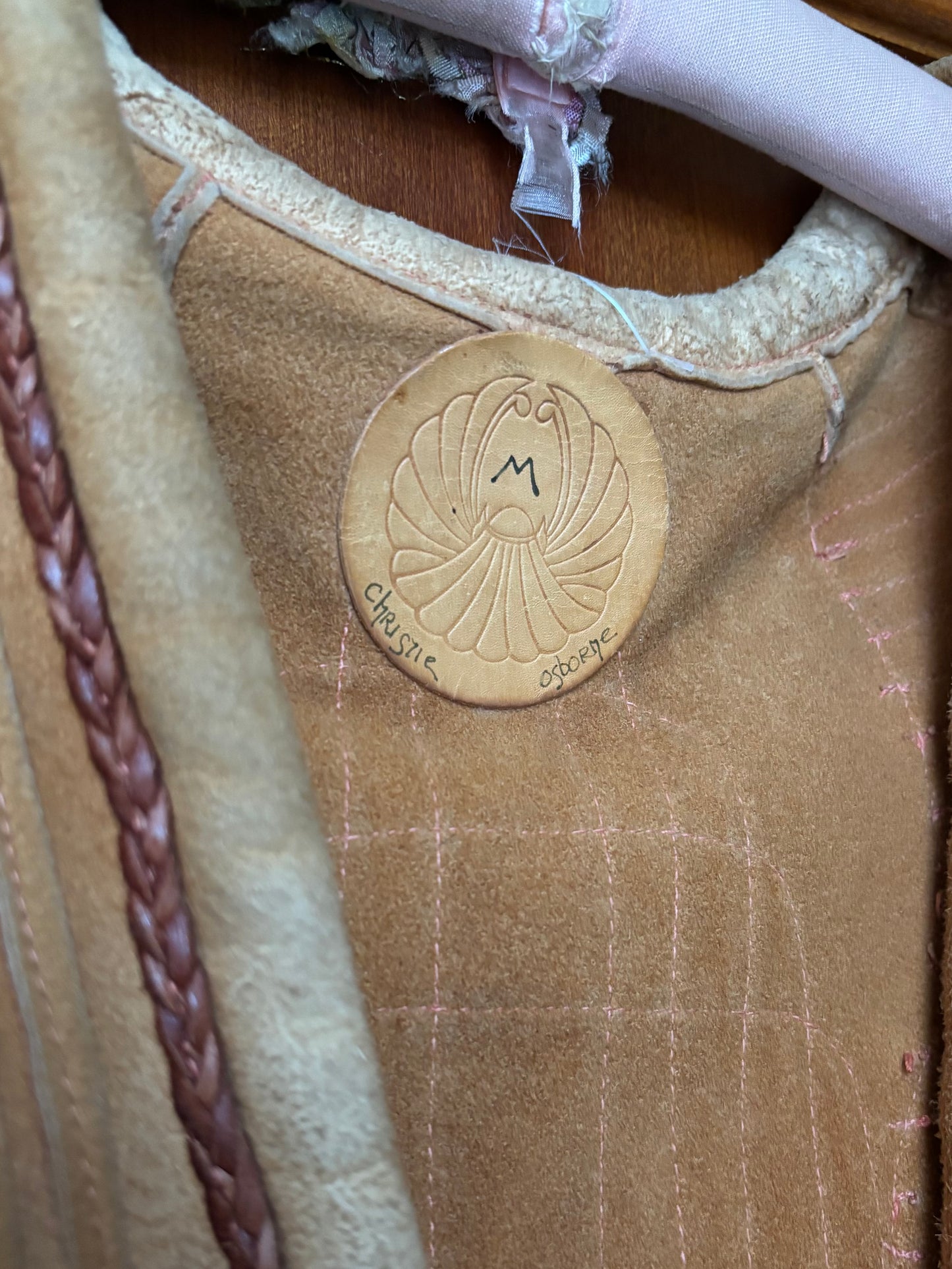 1970s OOAK Hippie Suede Leather Bell Sleeve Dress