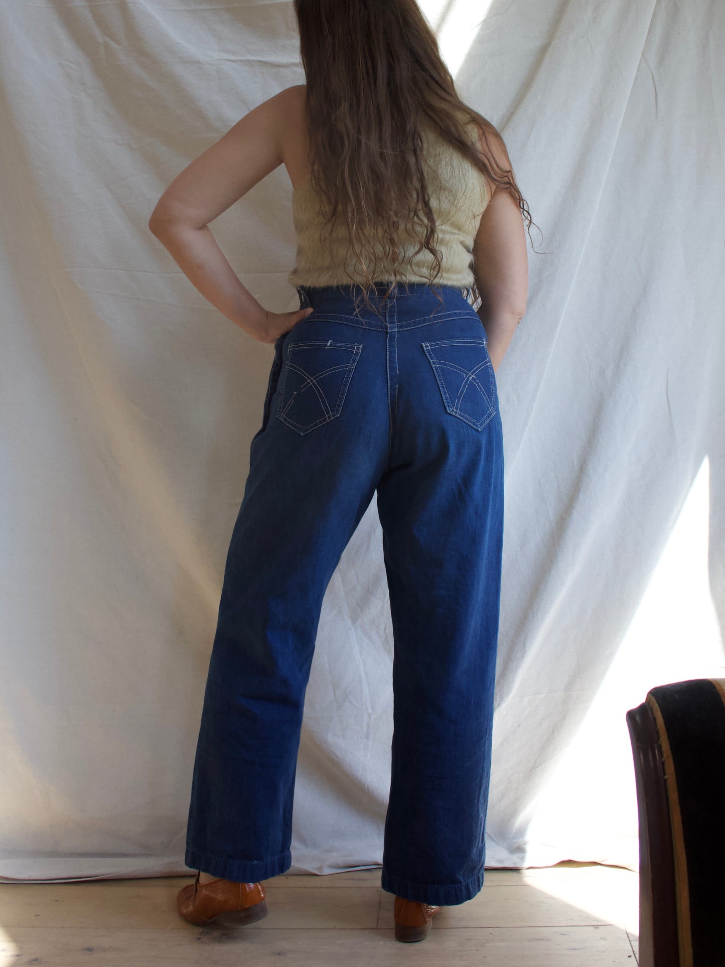 1950s Studded Dark Wash Side Zip Jeans