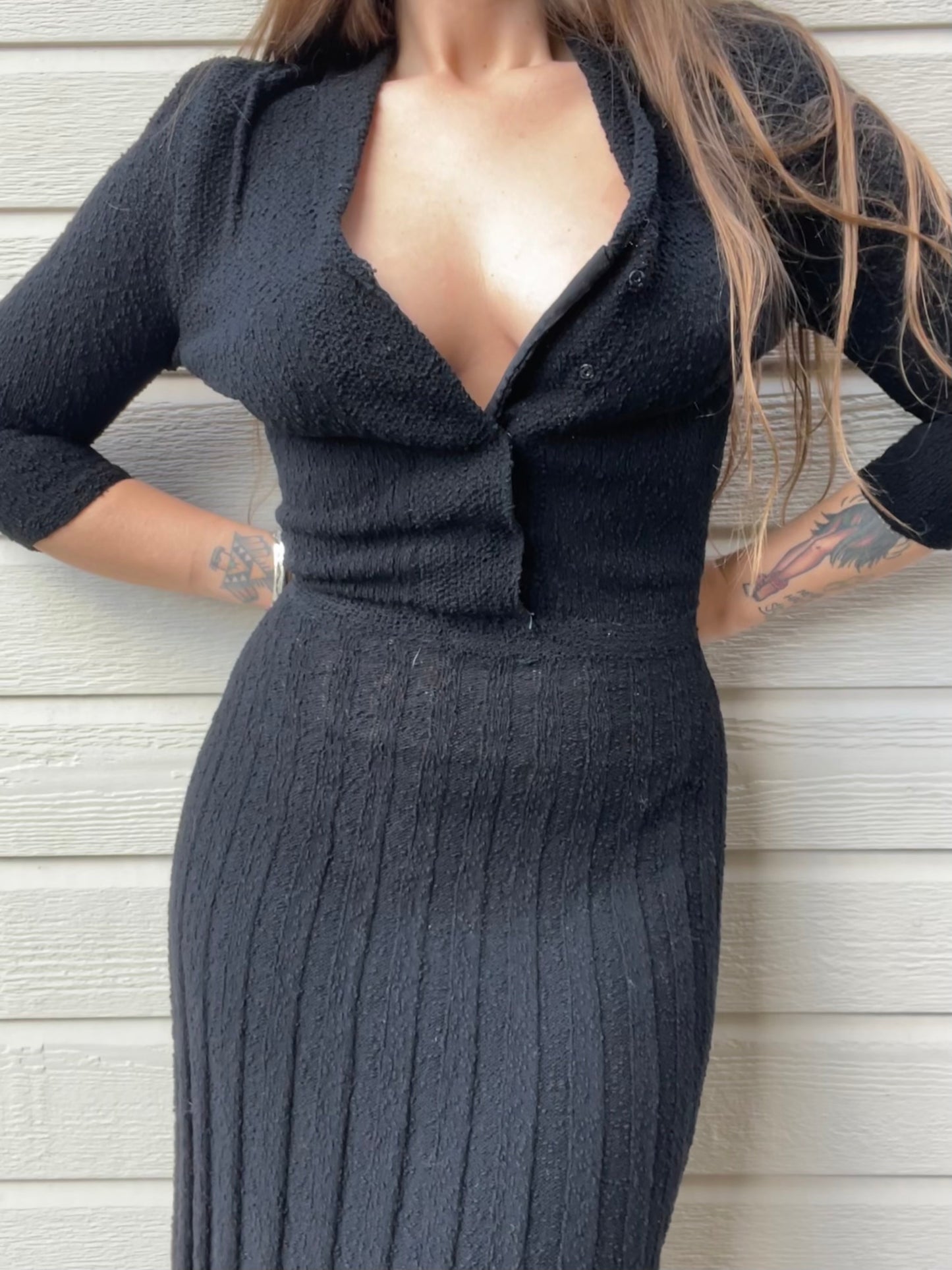 1940s Boucle Knit Midi Dress
