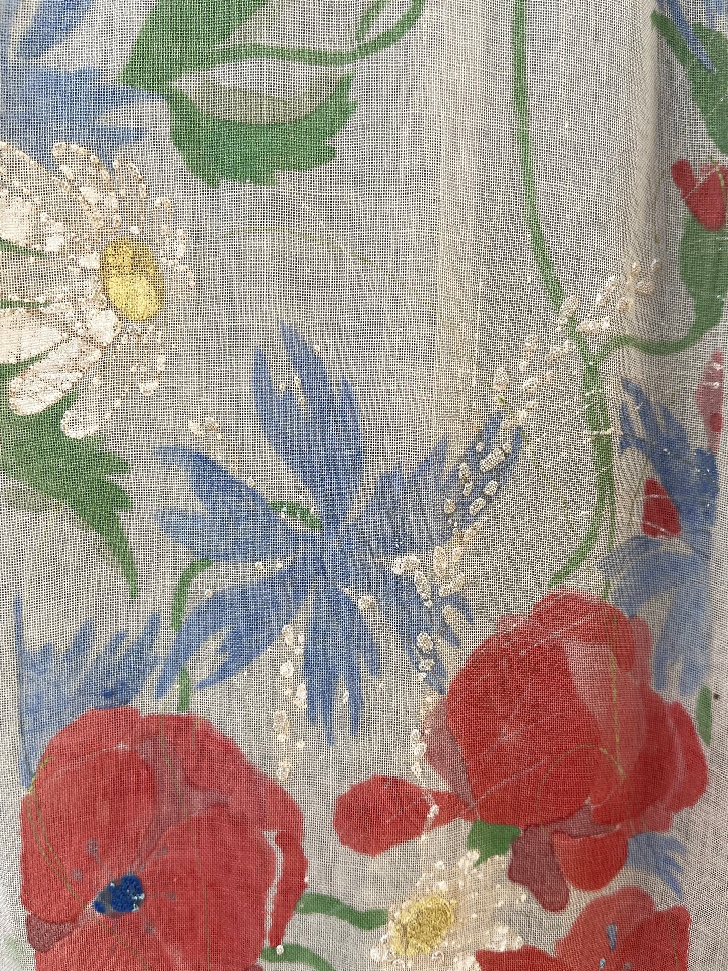 Rare Art Nouveau Hand Painted Floral Cotton Gauze Folk Dress