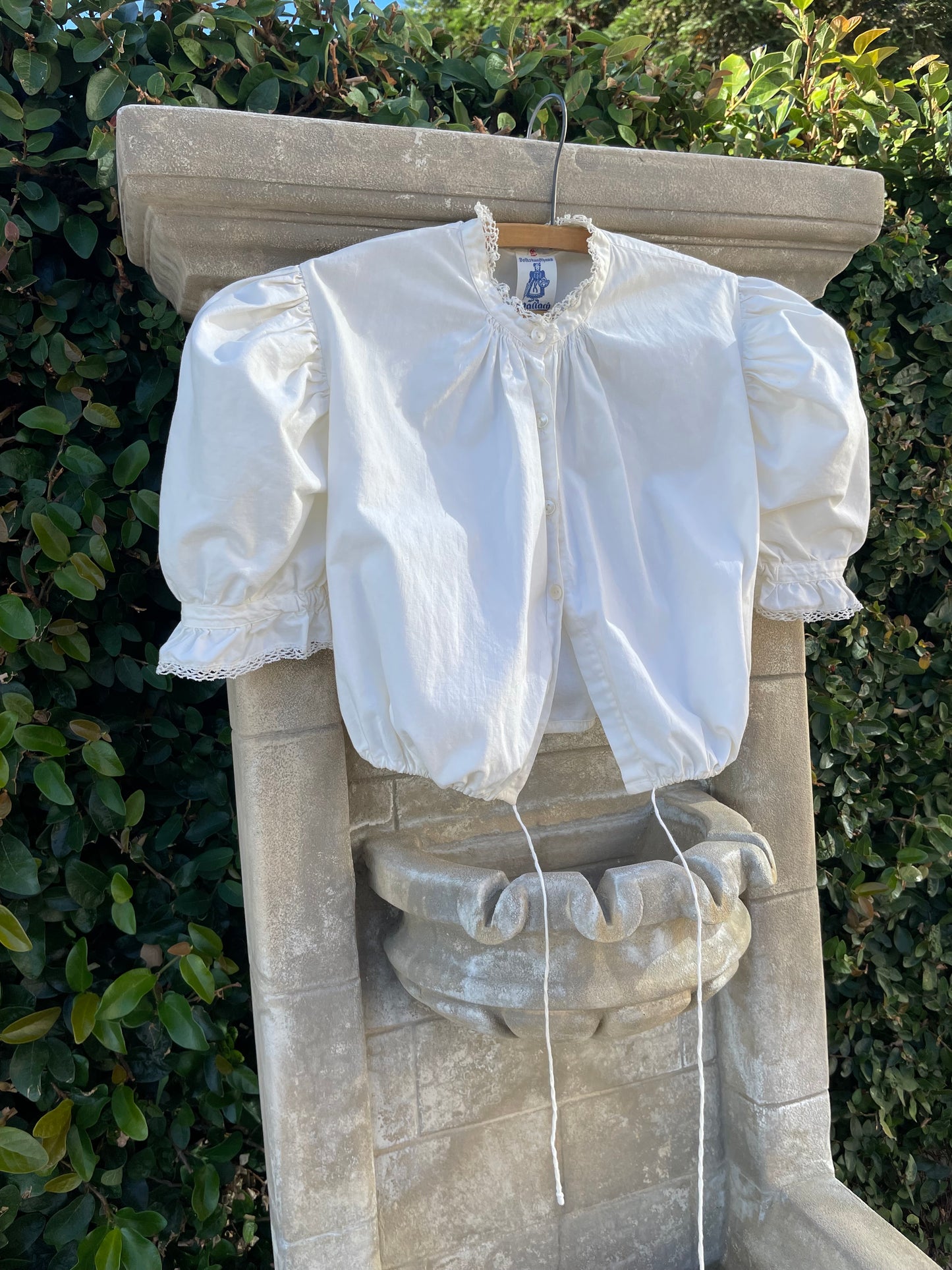 1960s/1970s Austrian Puff Sleeve Tie Waist Blouse