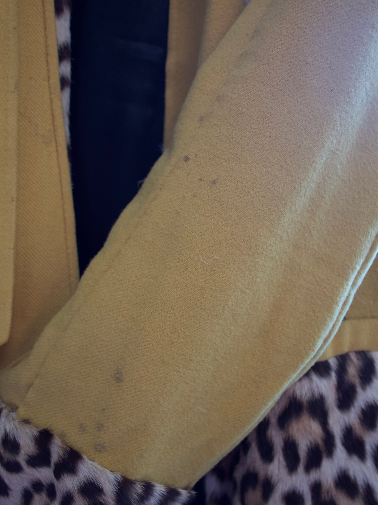 1940s Lemon Yellow Wool & Real Leopard Fur Swing Coat