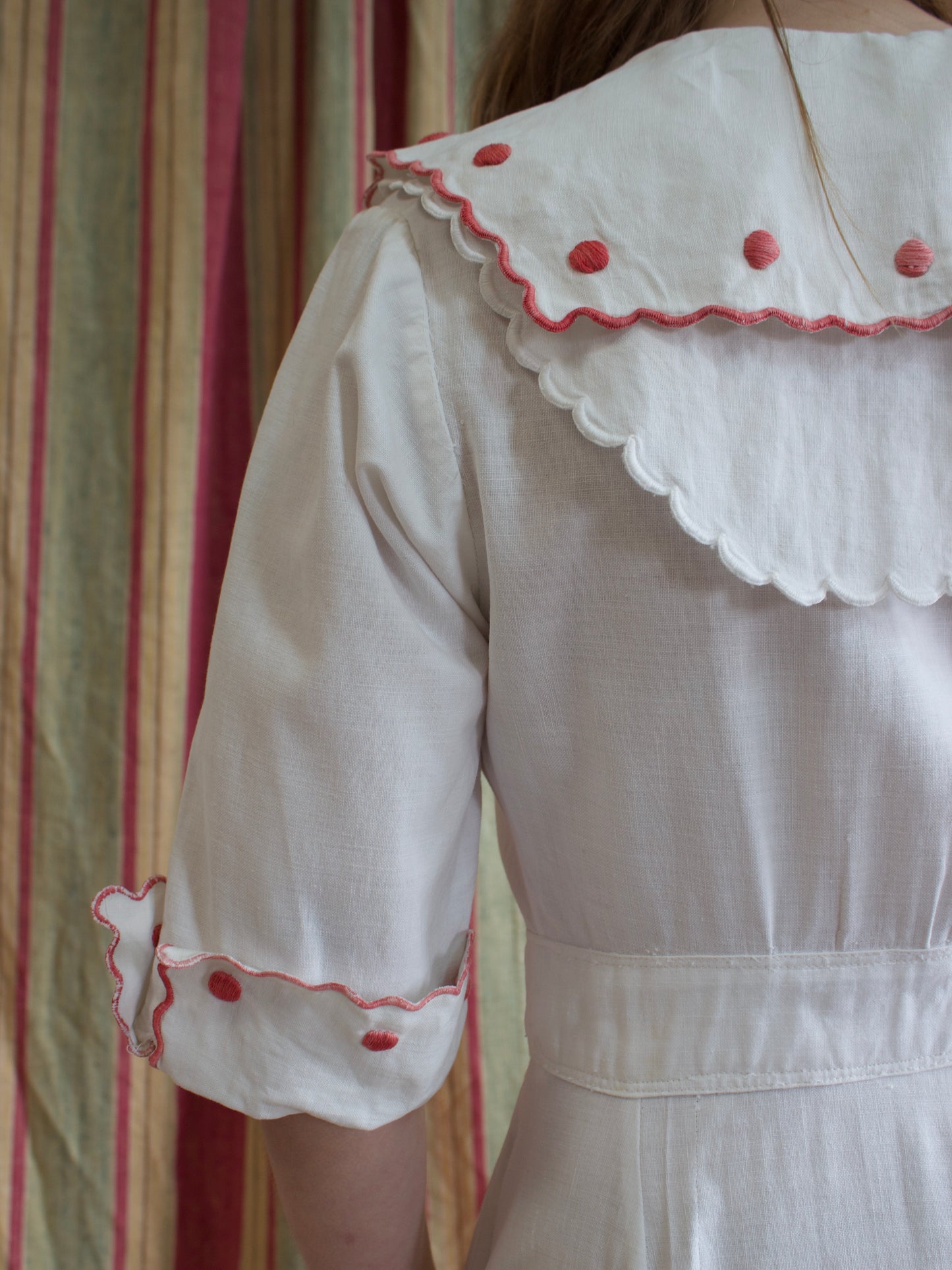 Edwardian Scalloped Hem Ivory Linen Sportswear Summer Dress