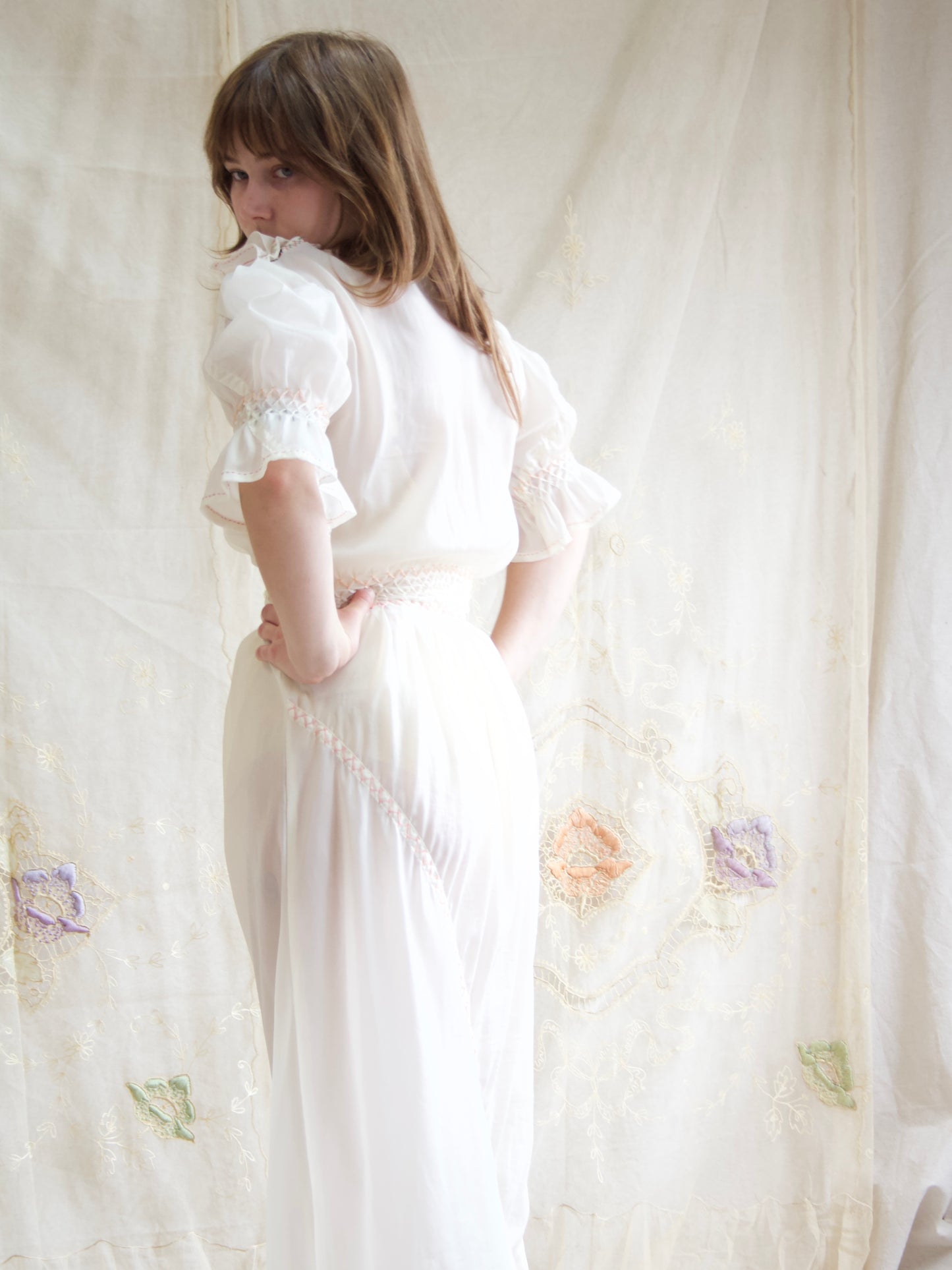 WW2 Hand Embroidered Puff Sleeve Parachute Dress