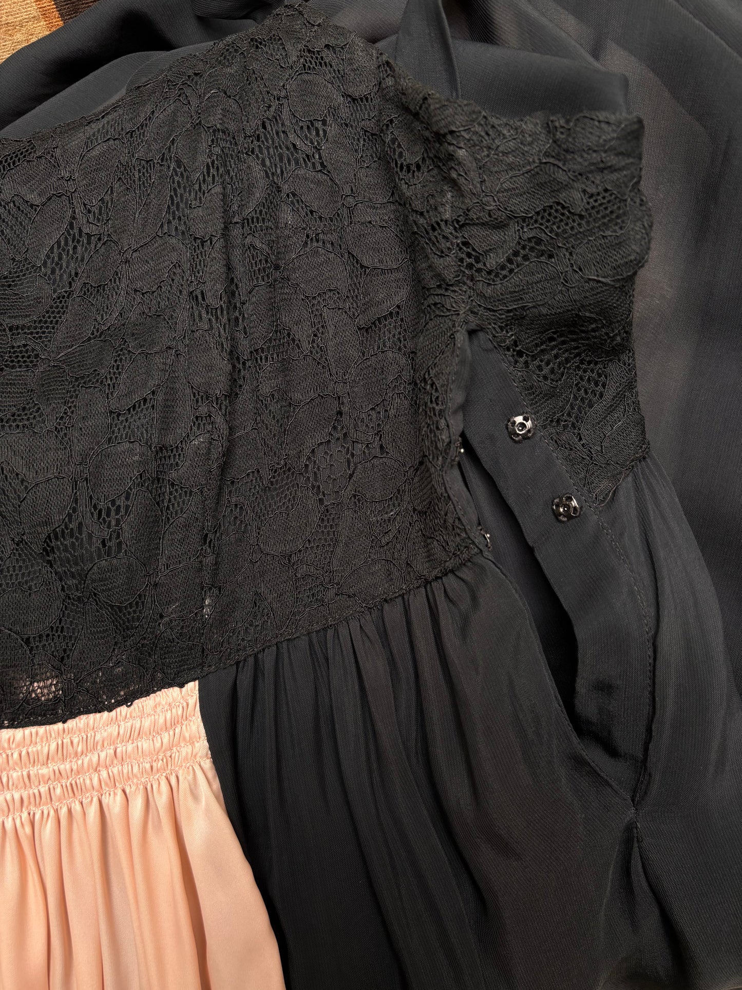 1930s Colorblock Lace & Rayon Satin Slip Dress