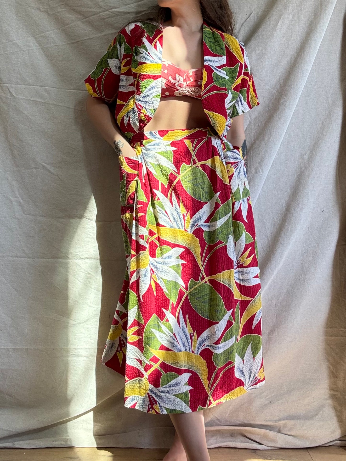 1940s Hawaiian Seersucker Three Piece Set