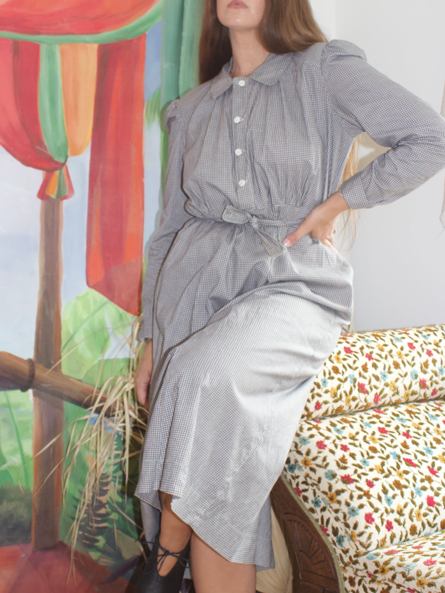 1930s Does 1890s Micro Printed Calico Prairie Dress