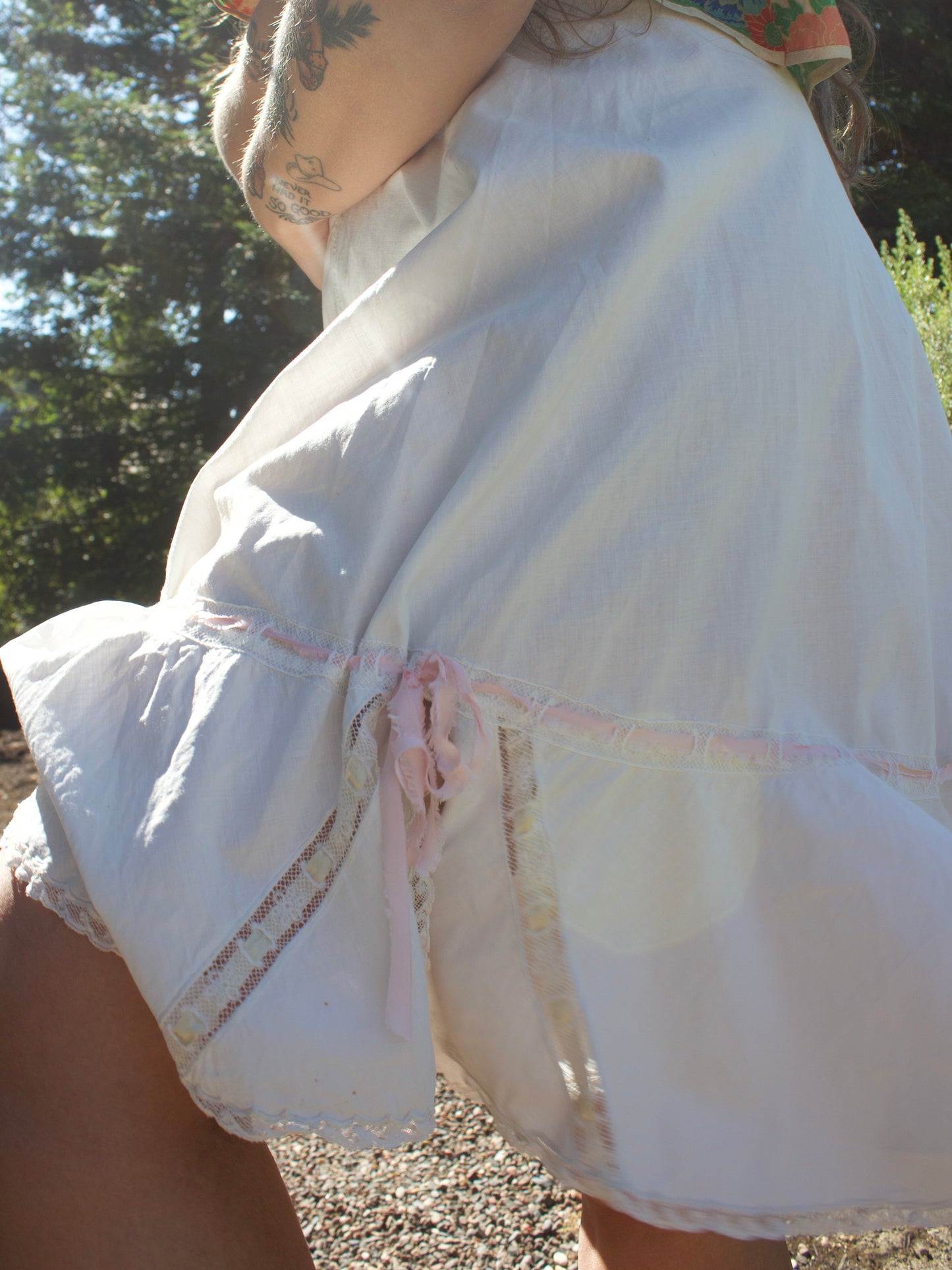 Antique Tie Waist Split Hem Cotton Bloomers w/ Ribbons
