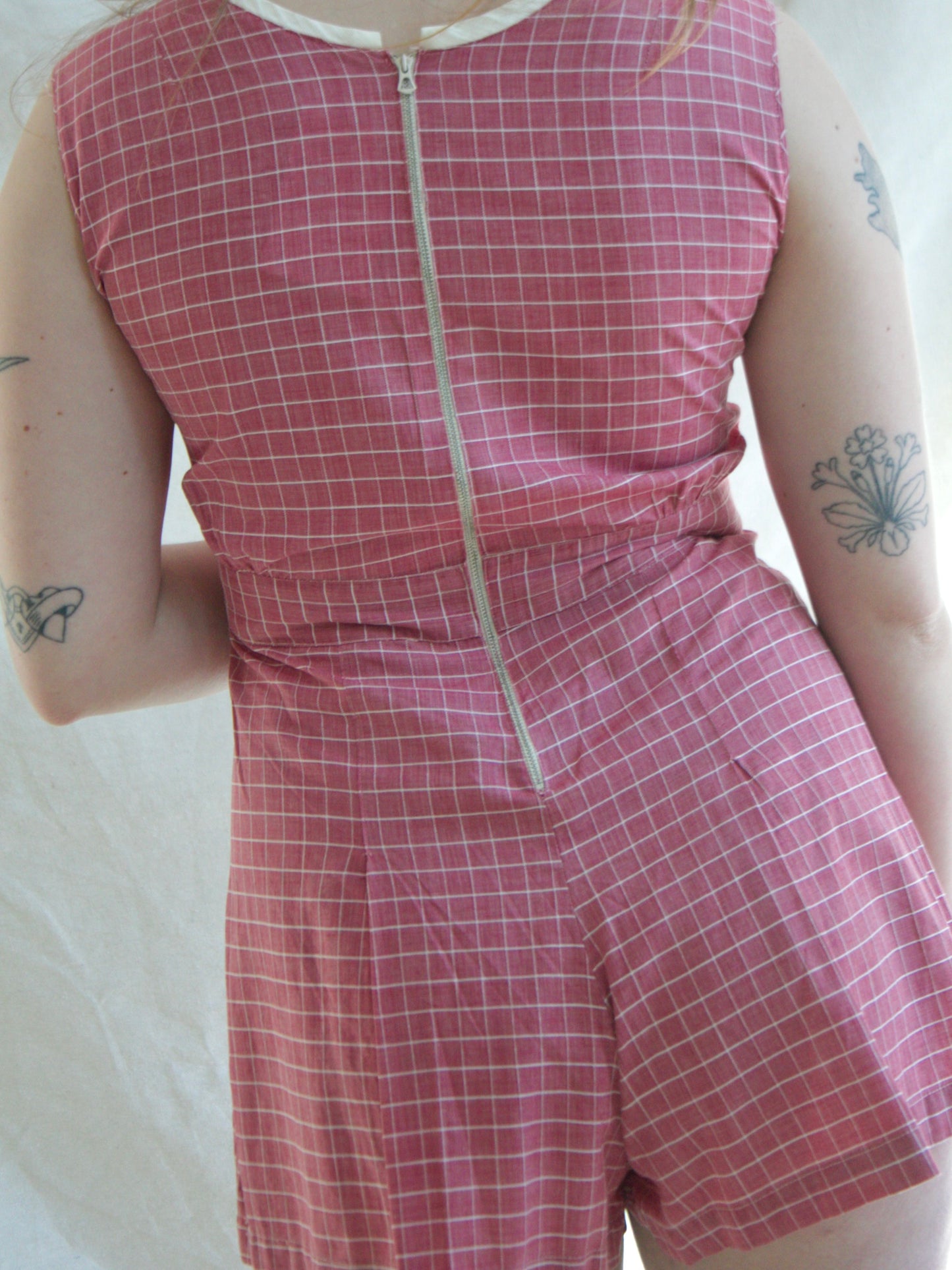 1930s/1940s Bell Back Zip Windowpane Pink Playsuit