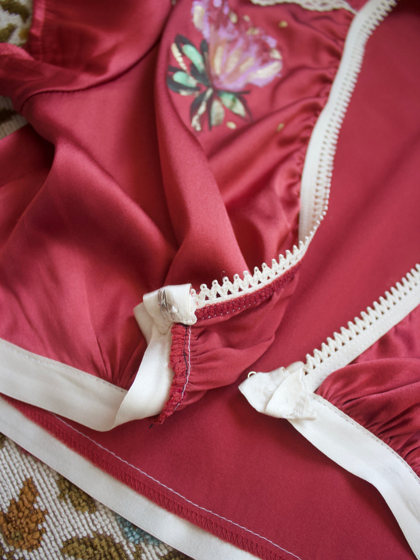 Hand Painted Cranberry Silk Cap Sleeve Crop Blouse Modern Does Vintage