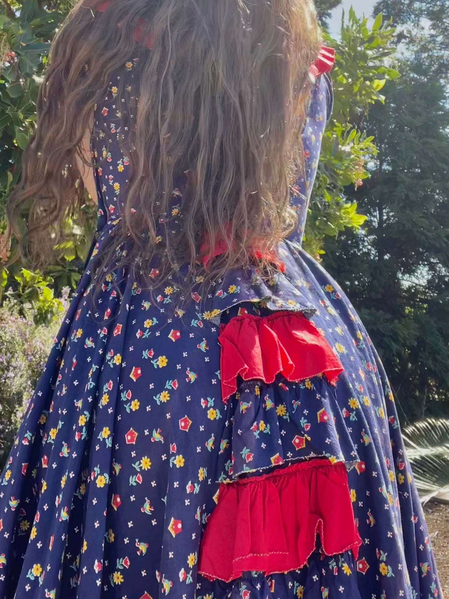 1940s Square Dancing Novelty Print Cotton Puff Sleeve Prairie Dress