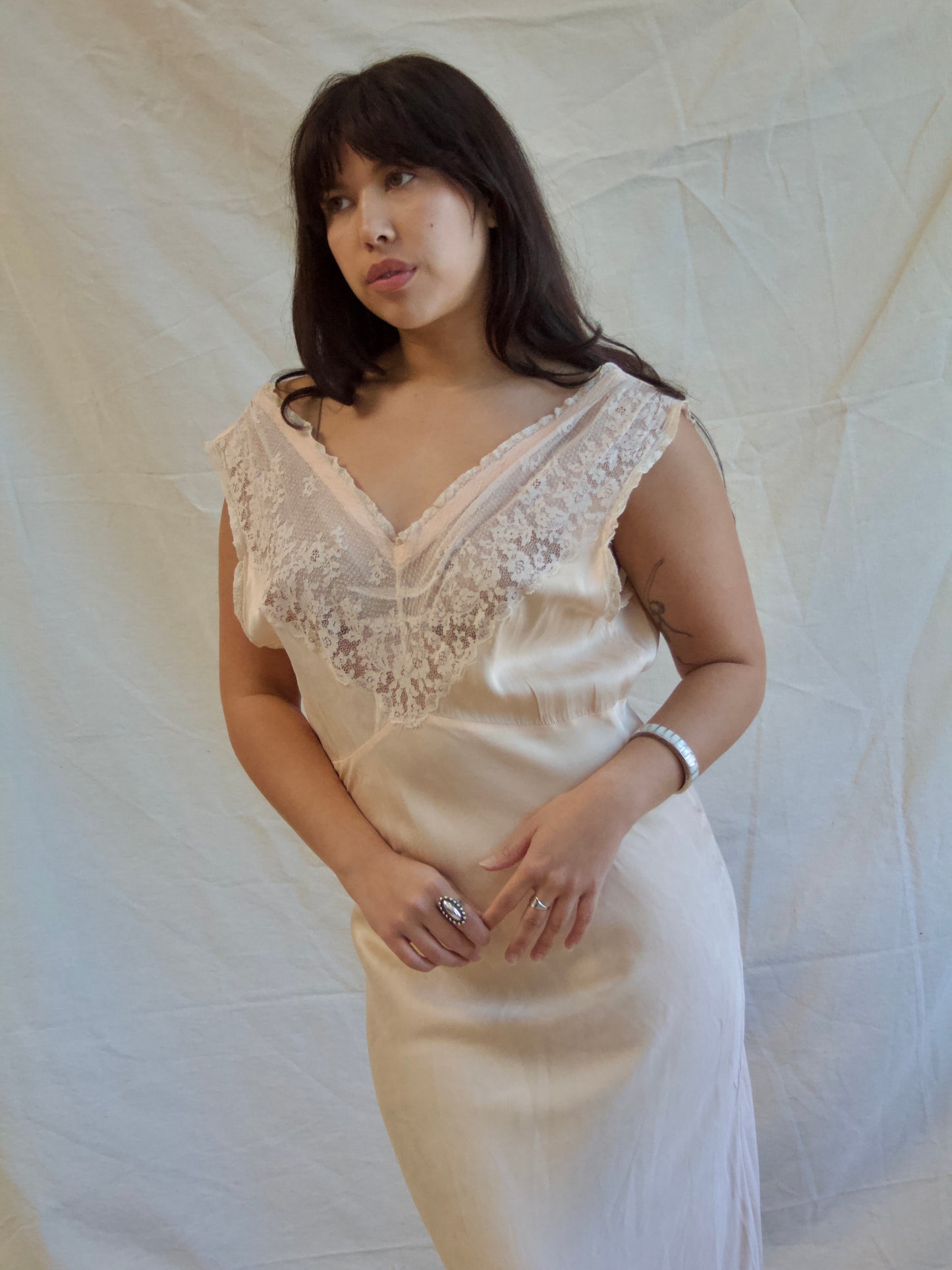 1930s Pale Pink & Lace Bias Cut Slip Dress