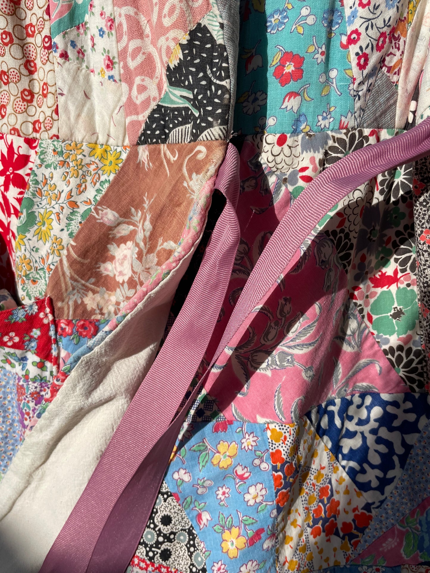 Rare 1930s Floor Length Cotton Crazy Quilt Dressing Gown