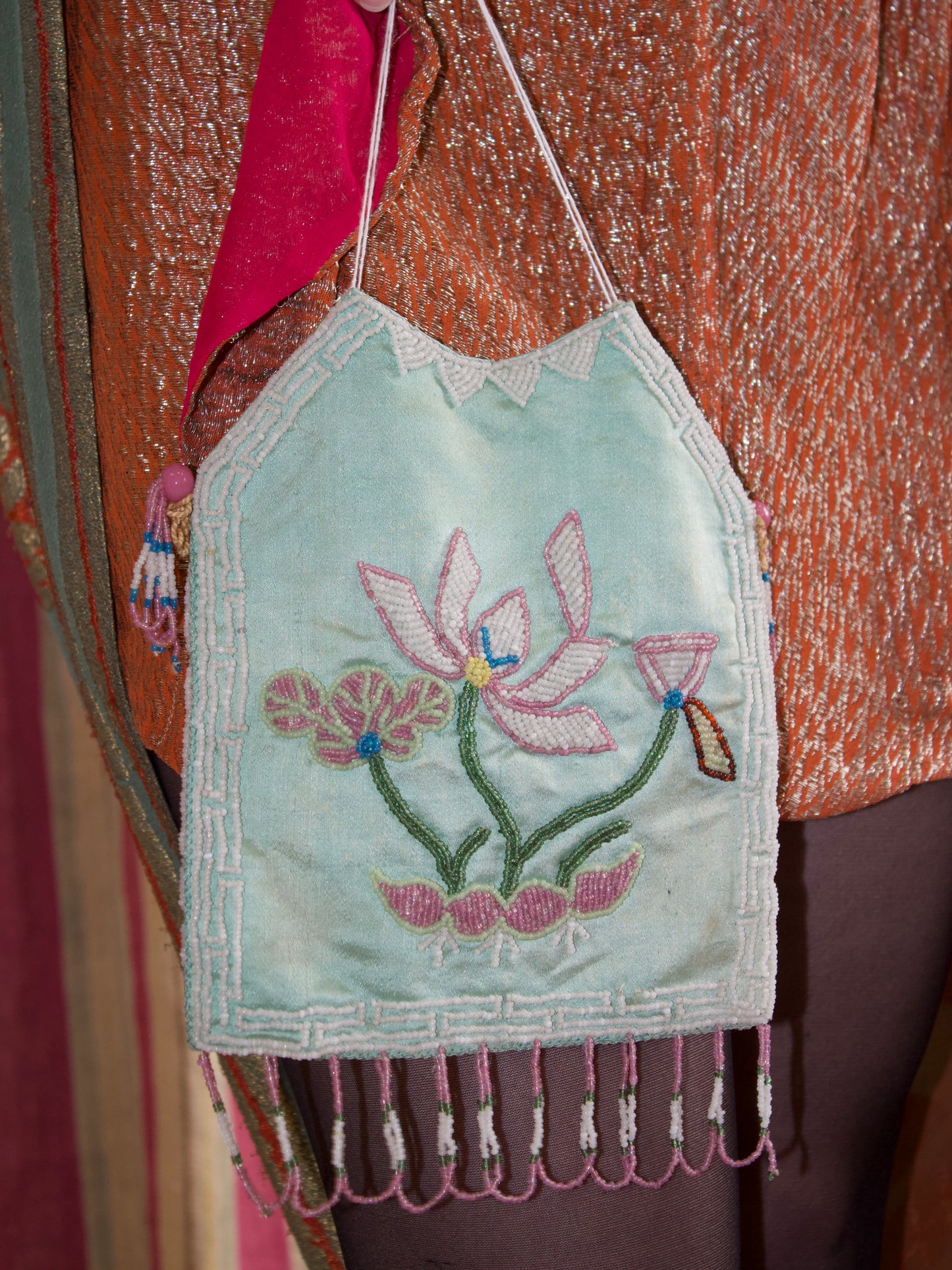Antique Edwardian Art Nouveau Floral Beaded Loop Purse