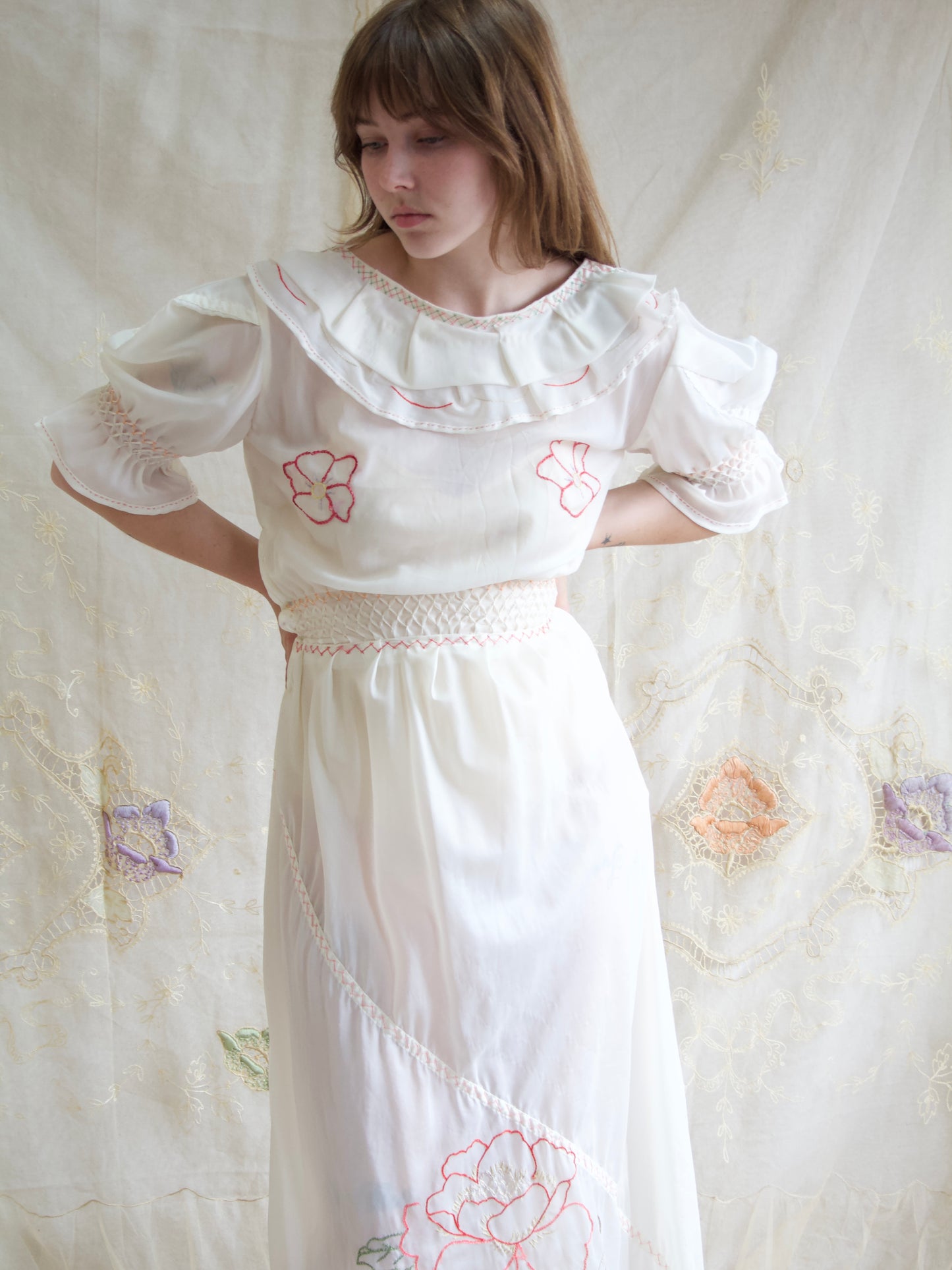 WW2 Hand Embroidered Puff Sleeve Parachute Dress