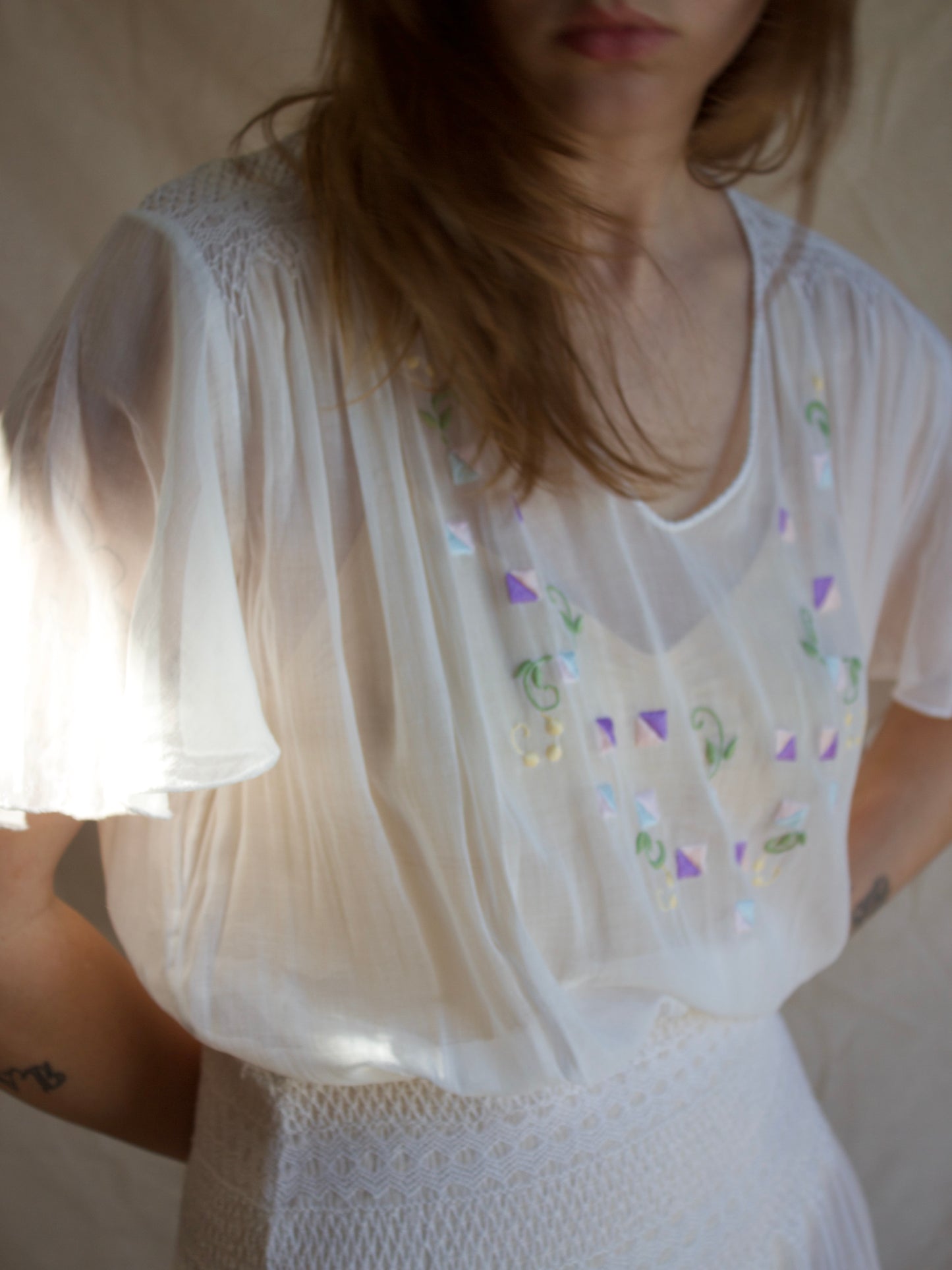 Antique 1920s Smocked Folk Flutter Sleeve Peasant Dress