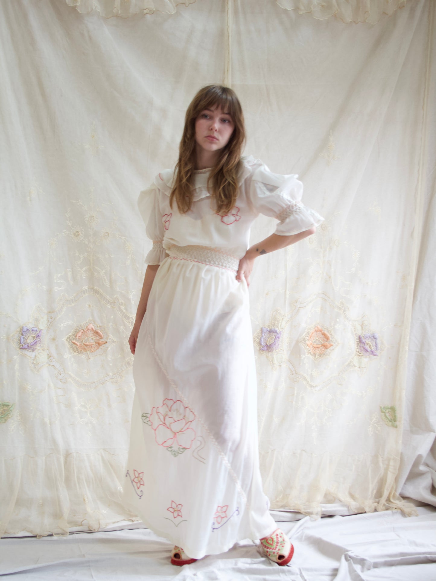 WW2 Hand Embroidered Puff Sleeve Parachute Dress