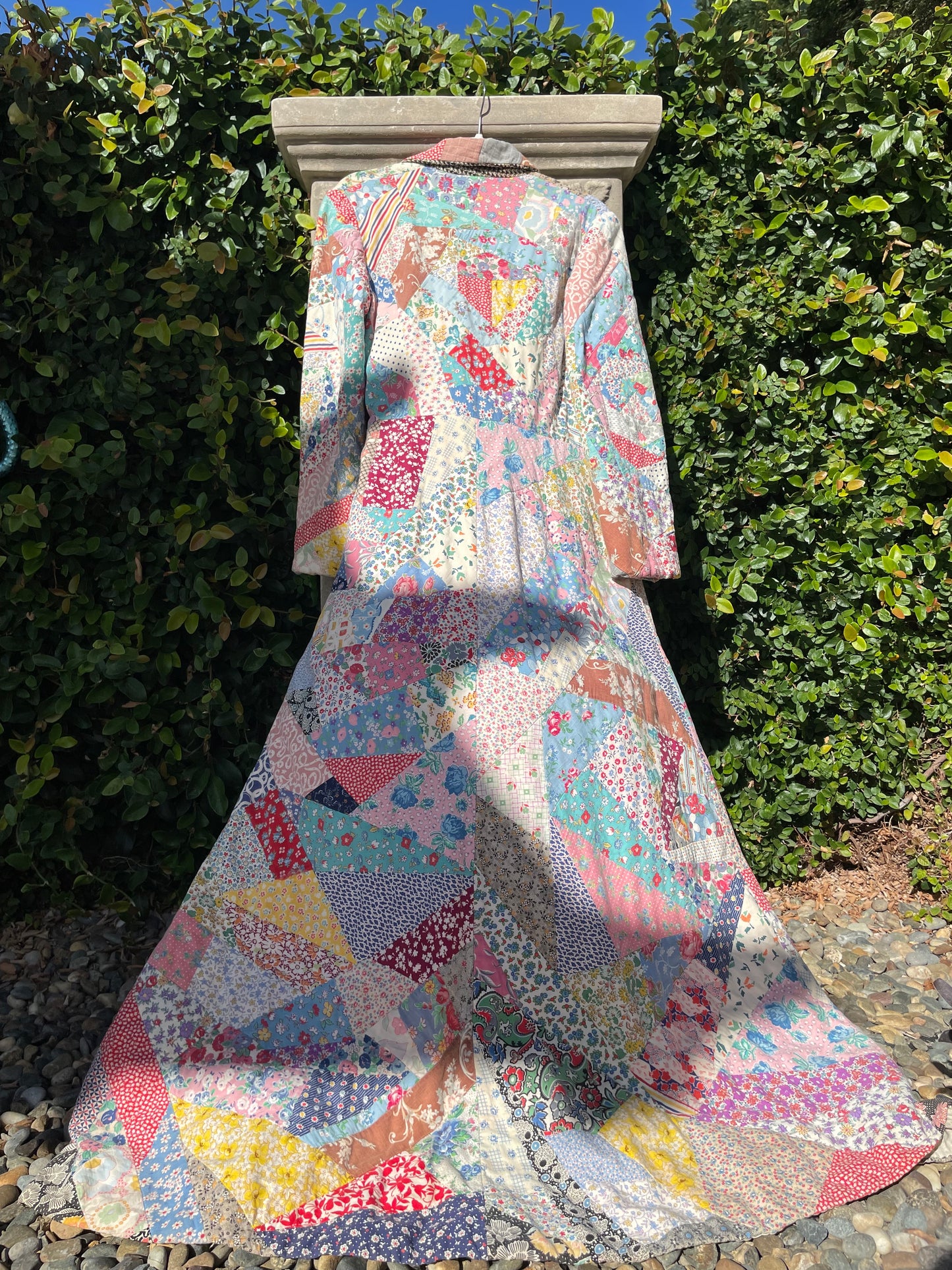 Rare 1930s Floor Length Cotton Crazy Quilt Dressing Gown