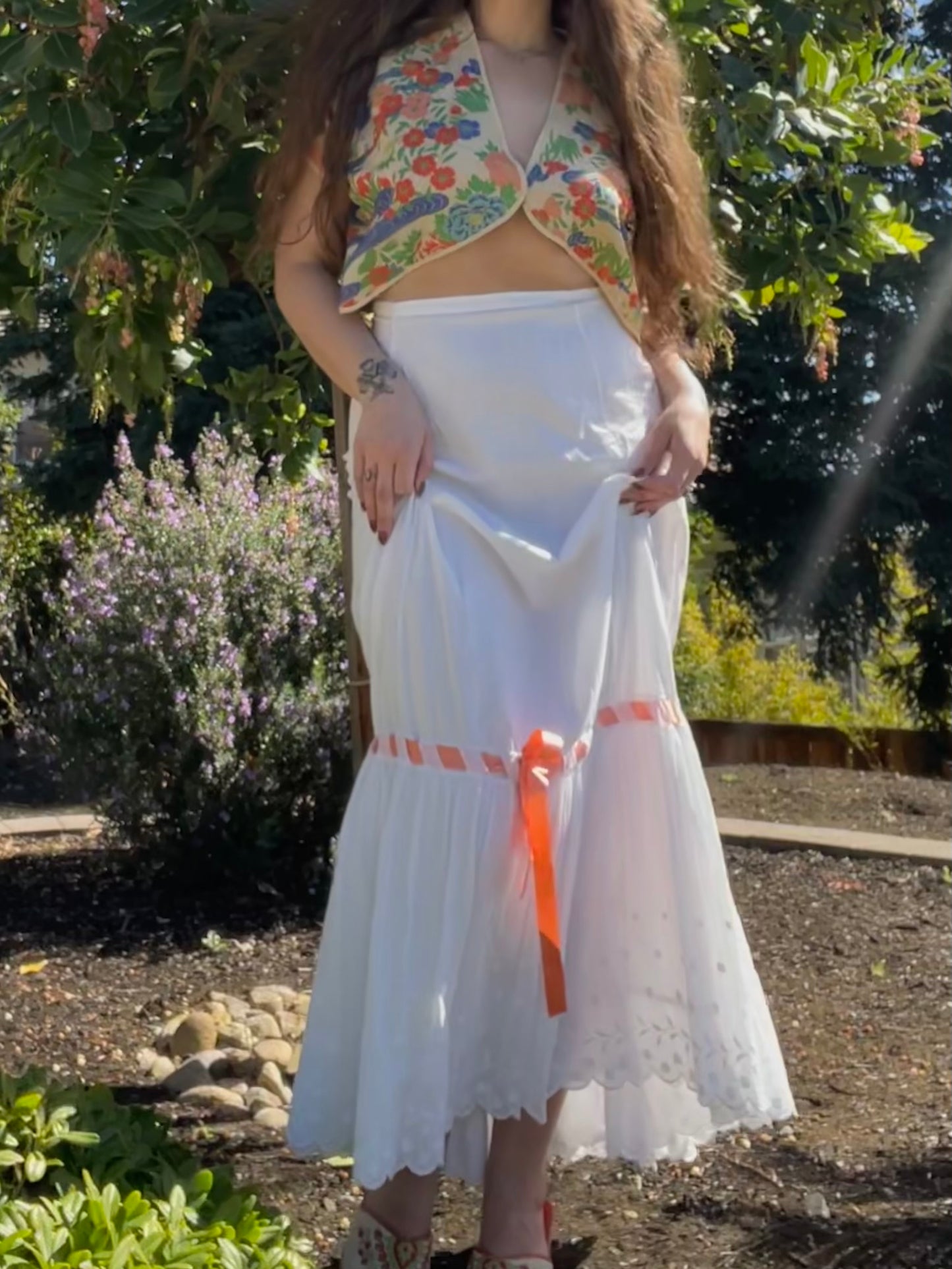 Edwardian Embroidered Cotton Woven Ribbon Skirt