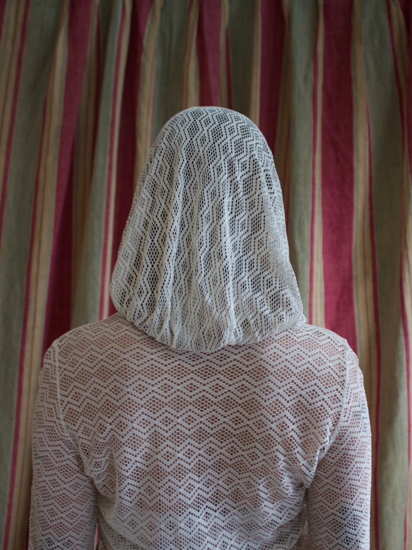 1950s Zip Front Open Knit Weave Hooded Bell Sleeve Beach Dress
