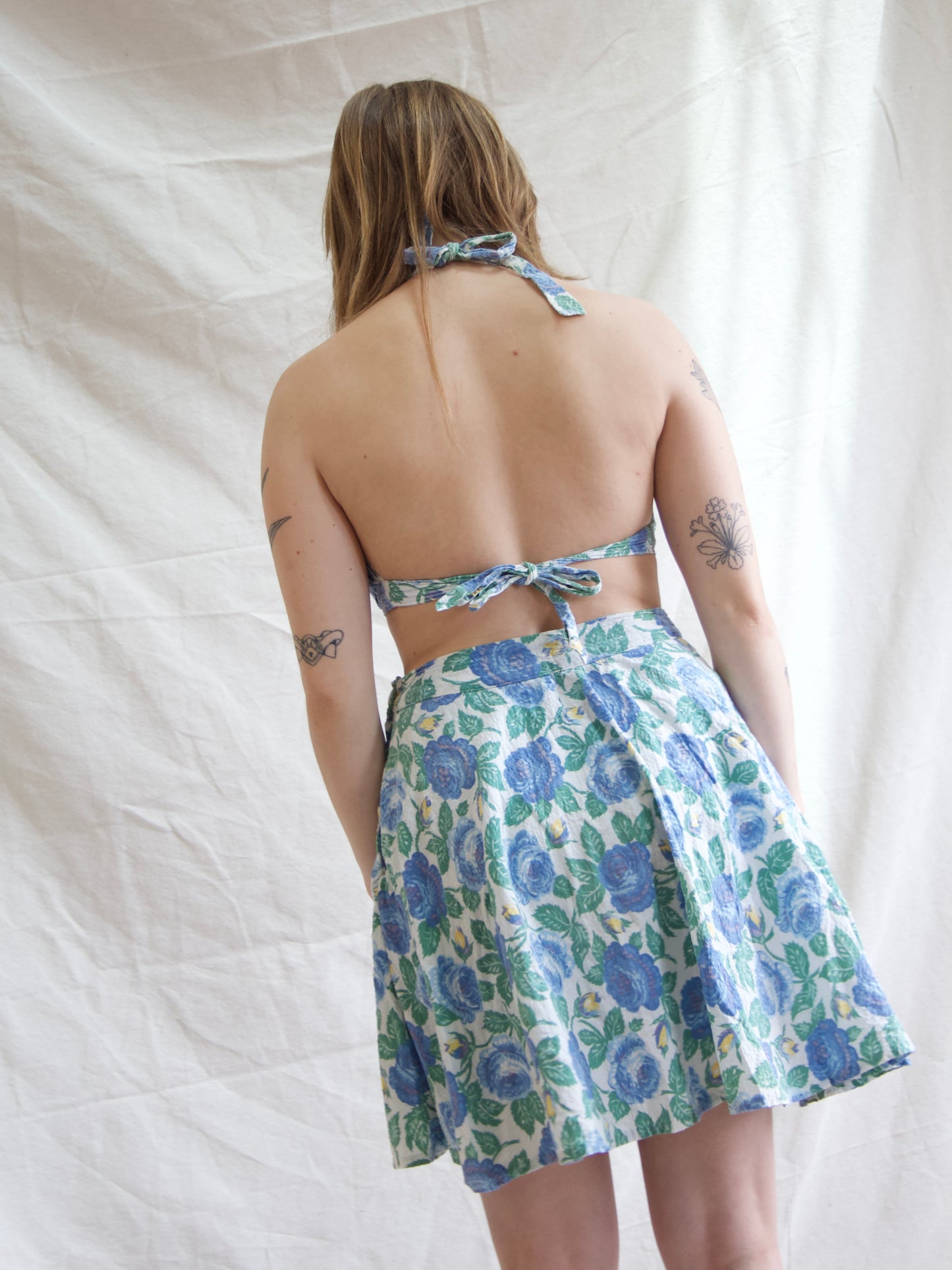 1940s Waffled Cotton Side Button 2 PC Playsuit