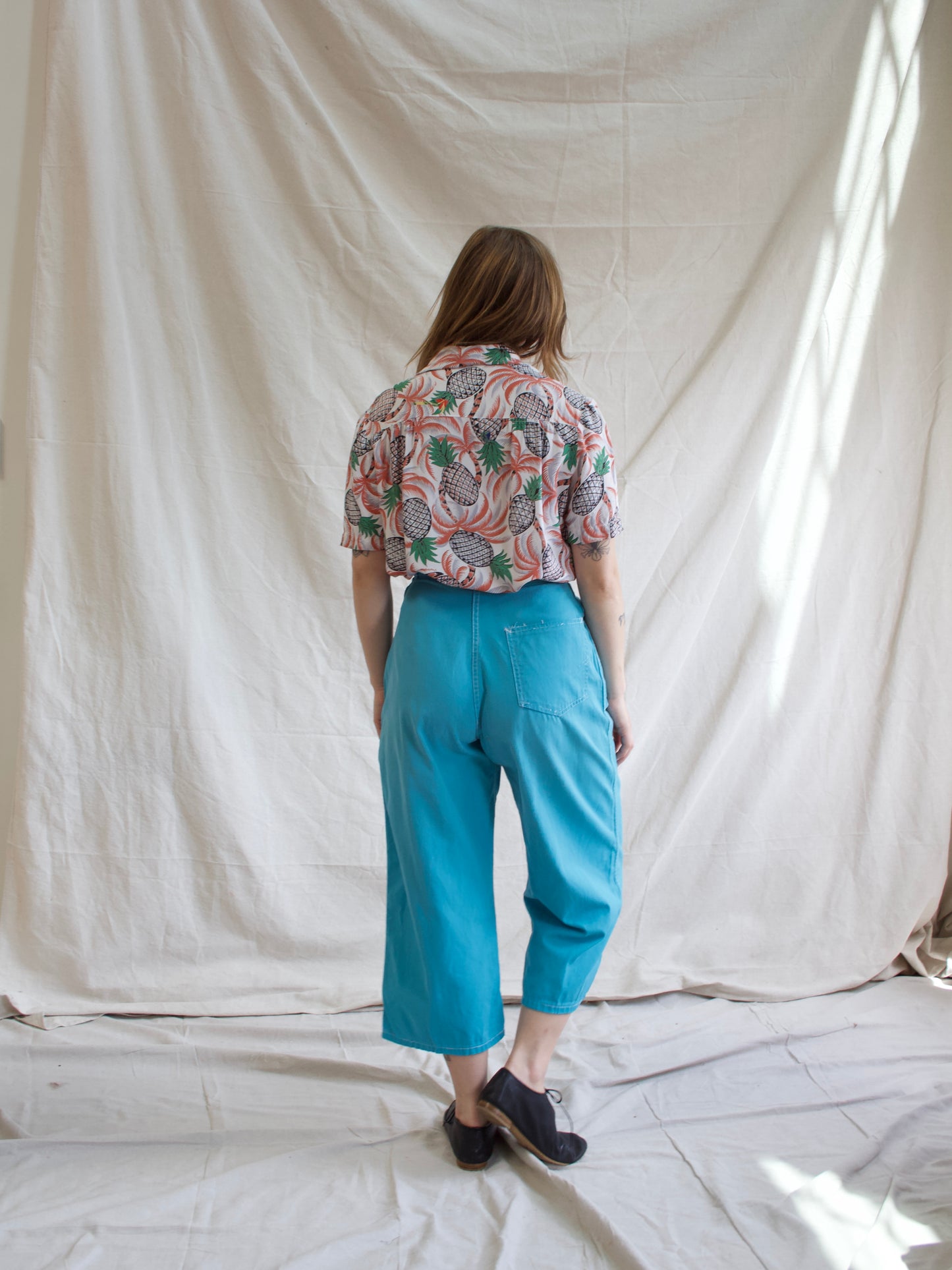 1940s Cold Rayon Aloha Pineapple Front Hawaiian Women's Shirt