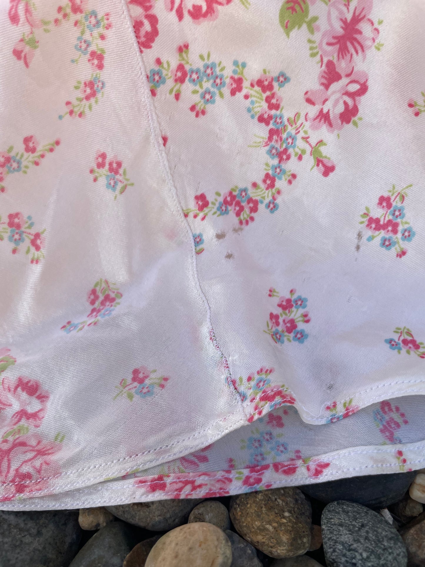 1940s Floral Wreath Rayon Satin Bias Cut Slip Dress