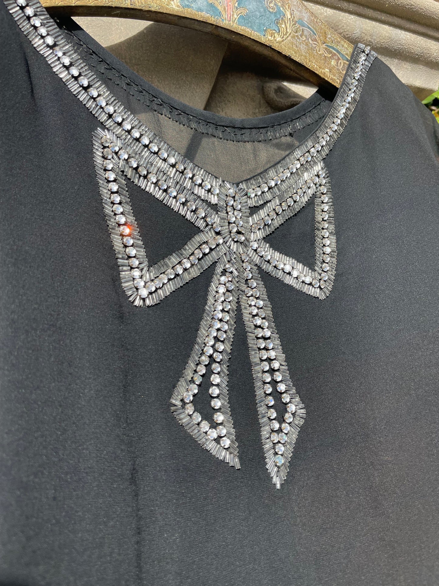 1930s Rhinestone Embellished Bow Capelet Chiffon Gown