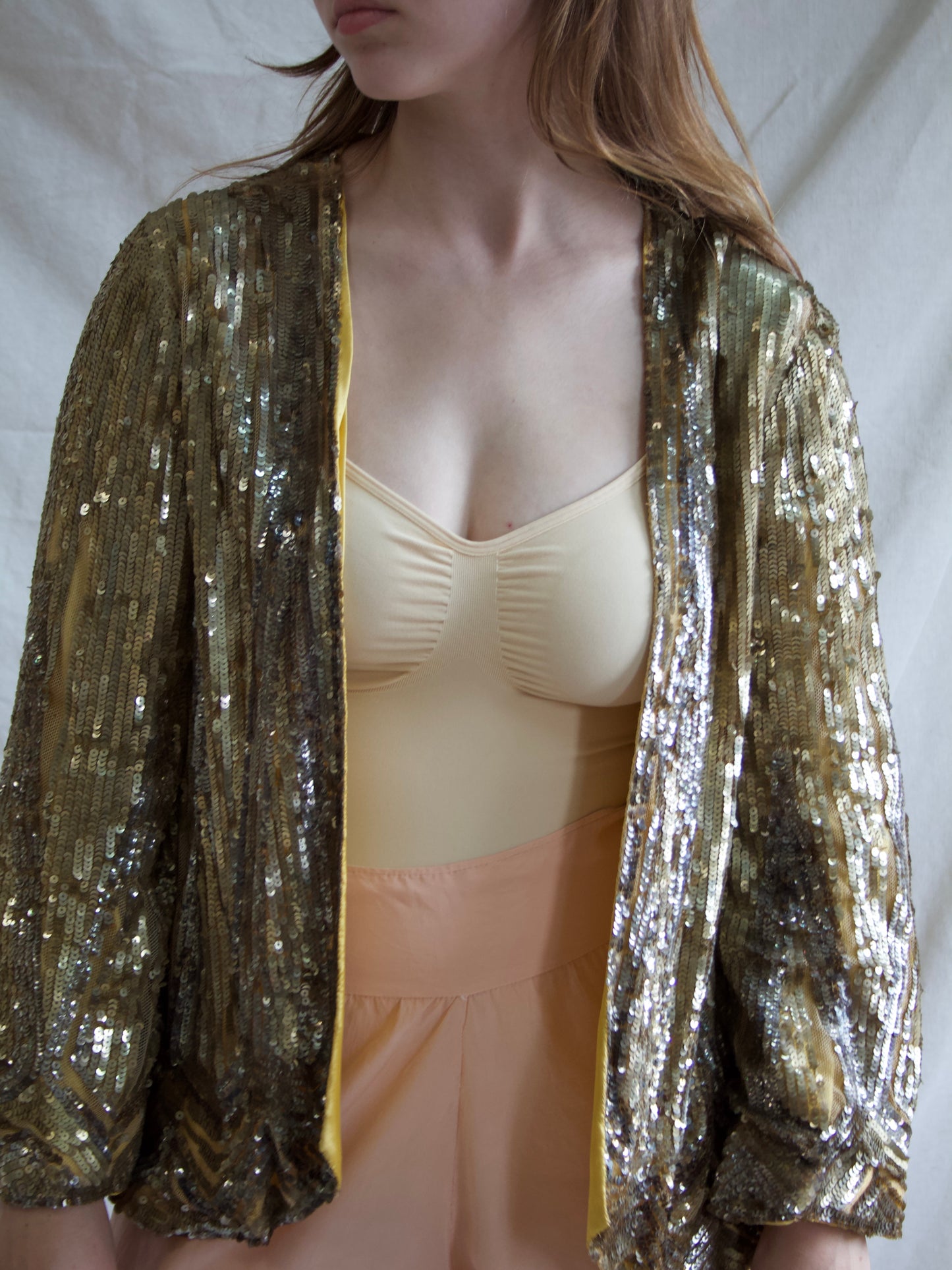Rare Art Deco French 1930s Hand Embellished Sequin Bell Sleeve Jacket