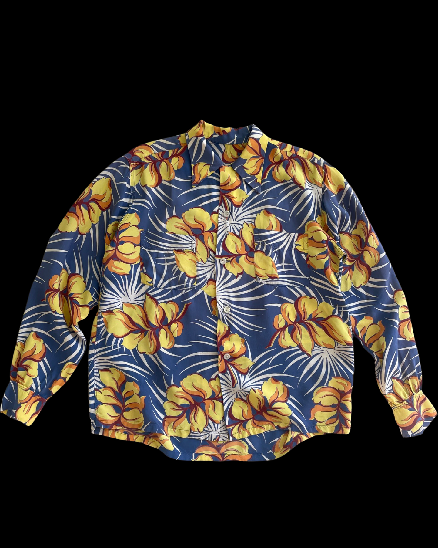 1940s/1950s Hawaiiana Sportswear Loop Collar Rayon Shirt