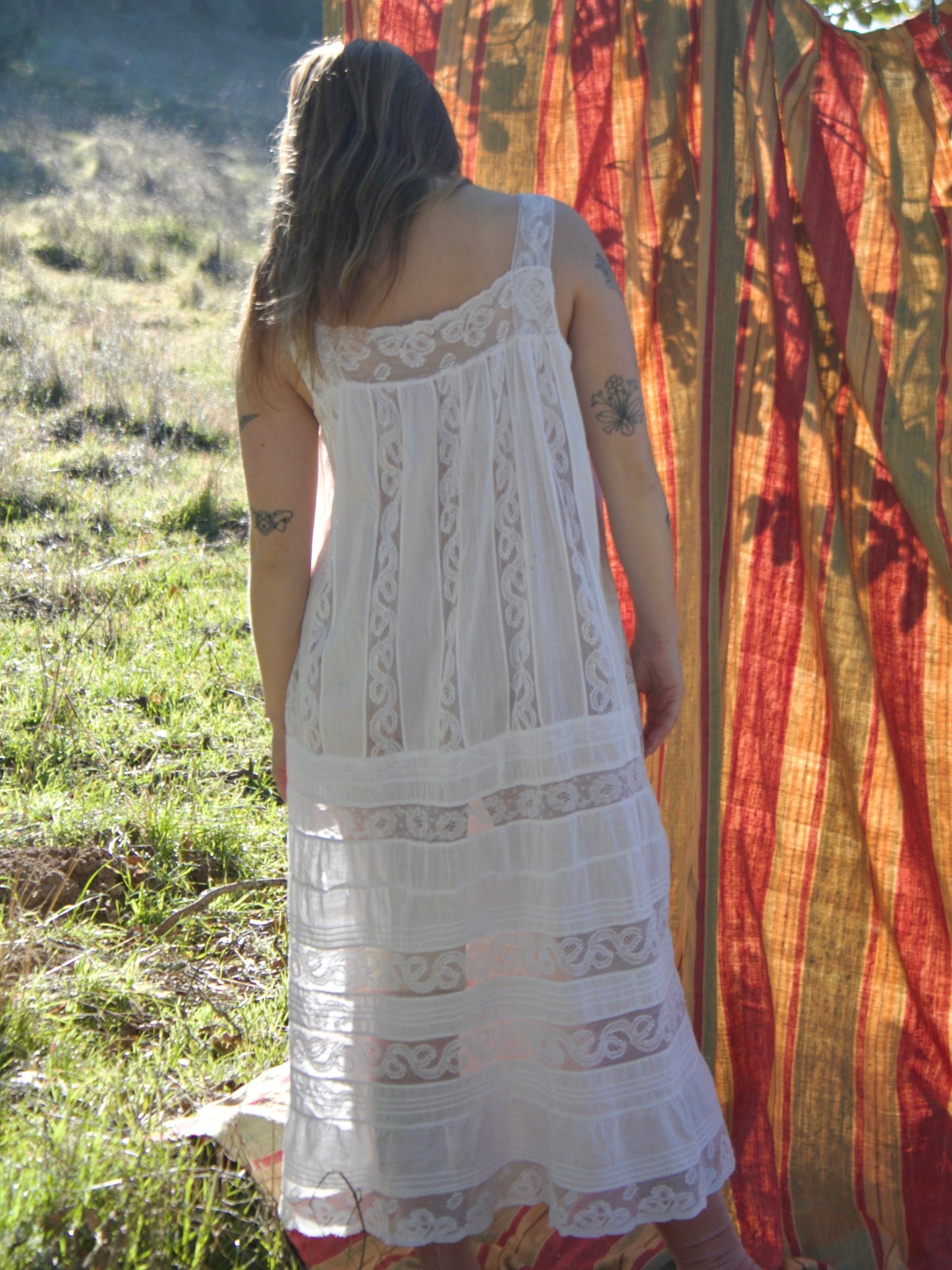 Edwardian Inset Lace Cotton Chemise Pintuck Dress
