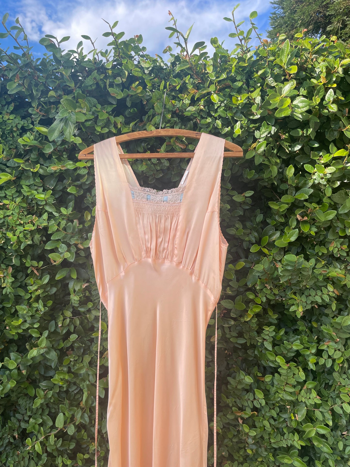 1940s Pink Rayon Satin Bias Cut Slip Dress With Ribbon Detailing