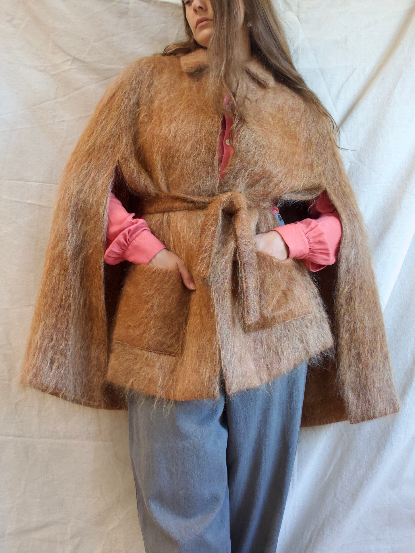 1950s Terracotta Shaggy Mohair Cape