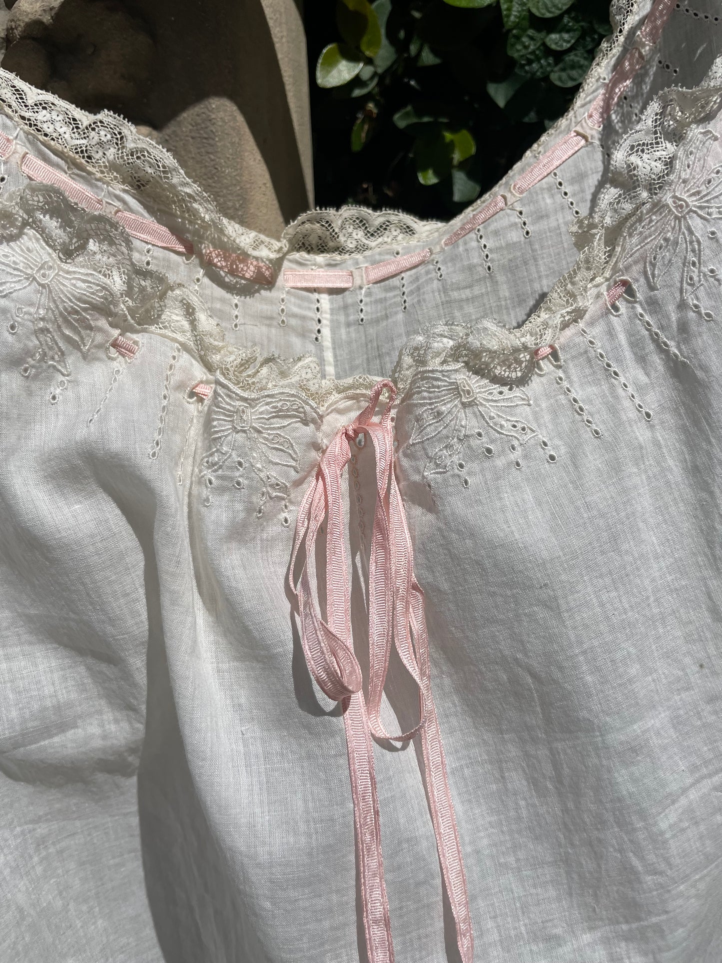 Edwardian Fine Cotton Lace Trim Ribbon Dress