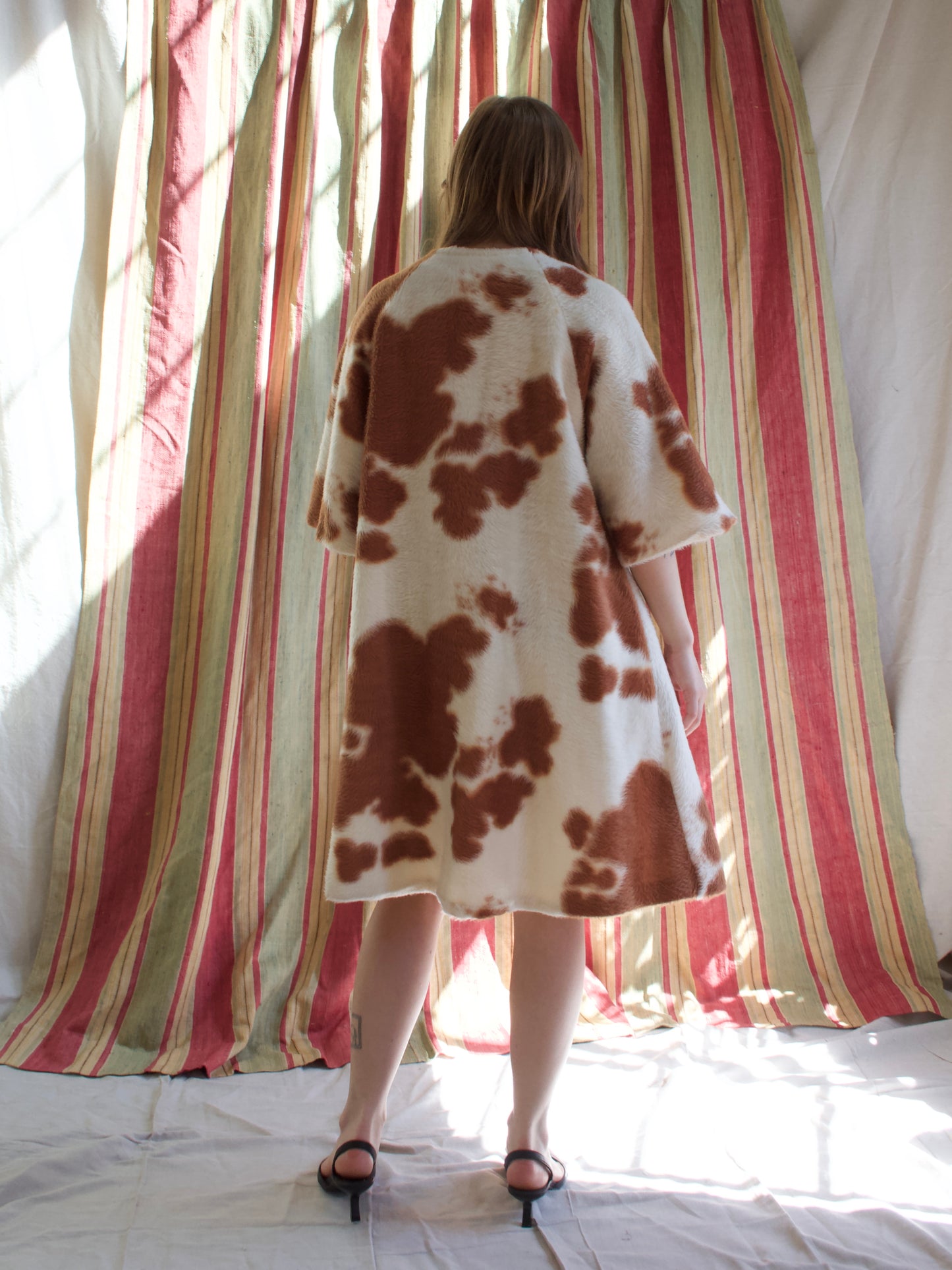 Late 1950s Faux Fur Cow Print Bell Sleeve Tunic Style Jacket
